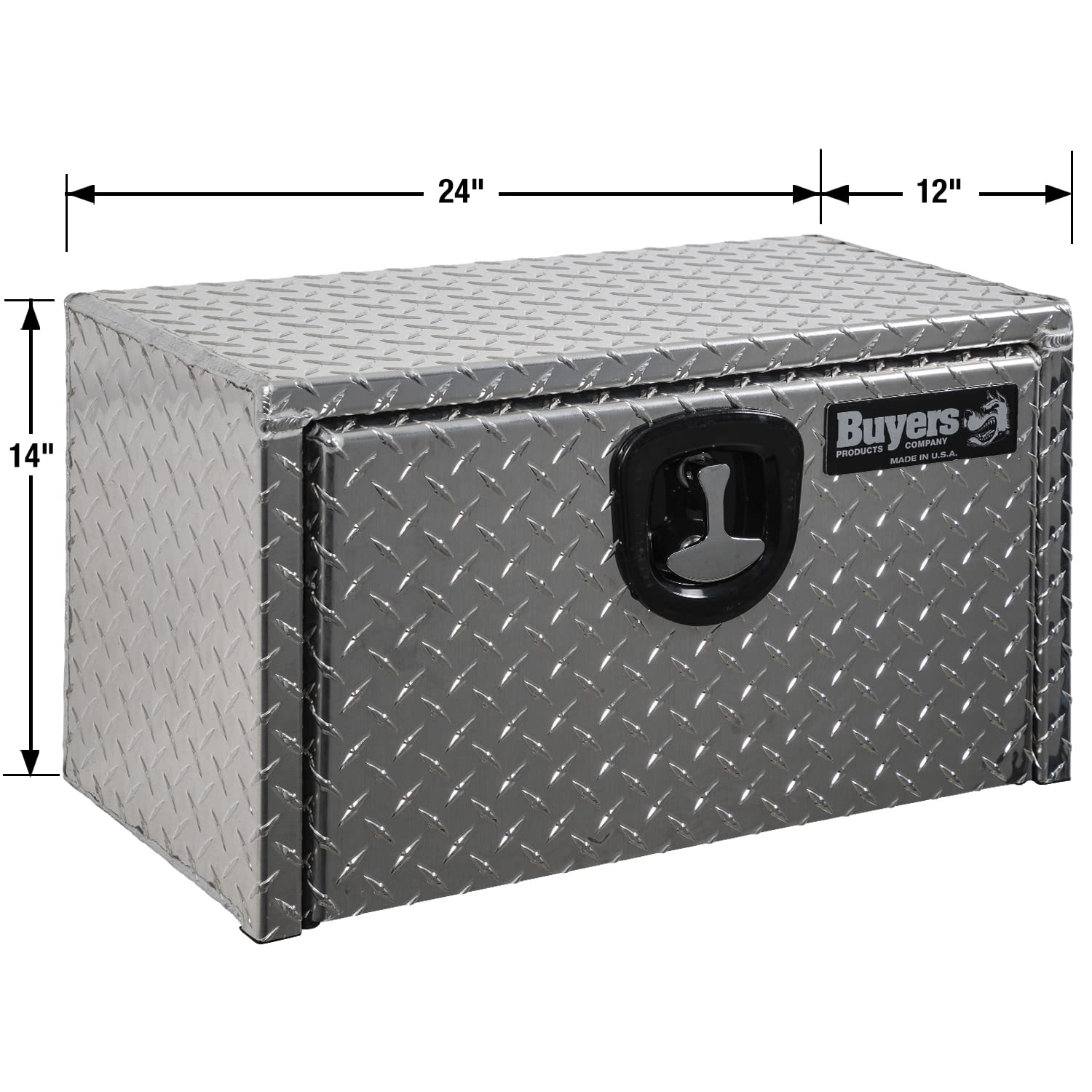 Diamond Tread Aluminum Underbody Truck Tool Box with Compression Latch - 14x12x24 Inch Heavy Duty Storage Box for Pickup Trucks | Made in USA | Durable Job Box for Tools & Equipment Organization | Ideal for Construction, Farming & Off-Road Work