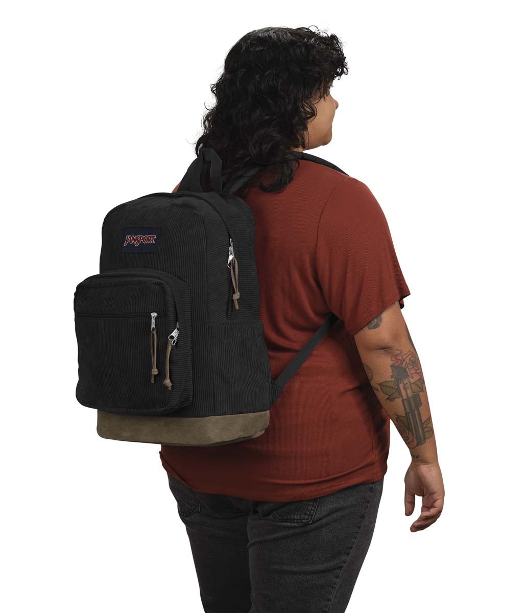 JanSport Right Pack Expressions Backpack - Black Corduroy, Lightweight School & College Bookbag for Students, Travel & Everyday Use