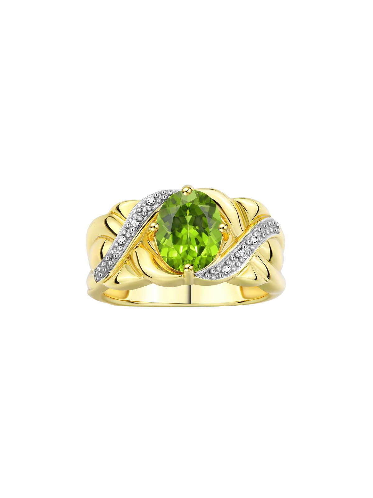 Rylos Classic 9X7MM Oval Gemstone & Diamond Ring for Women - Yellow Gold Plated Sterling Silver - Birthstone Jewelry in Sizes 5-13 - Perfect for Anniversaries, Birthdays & Special Occasions