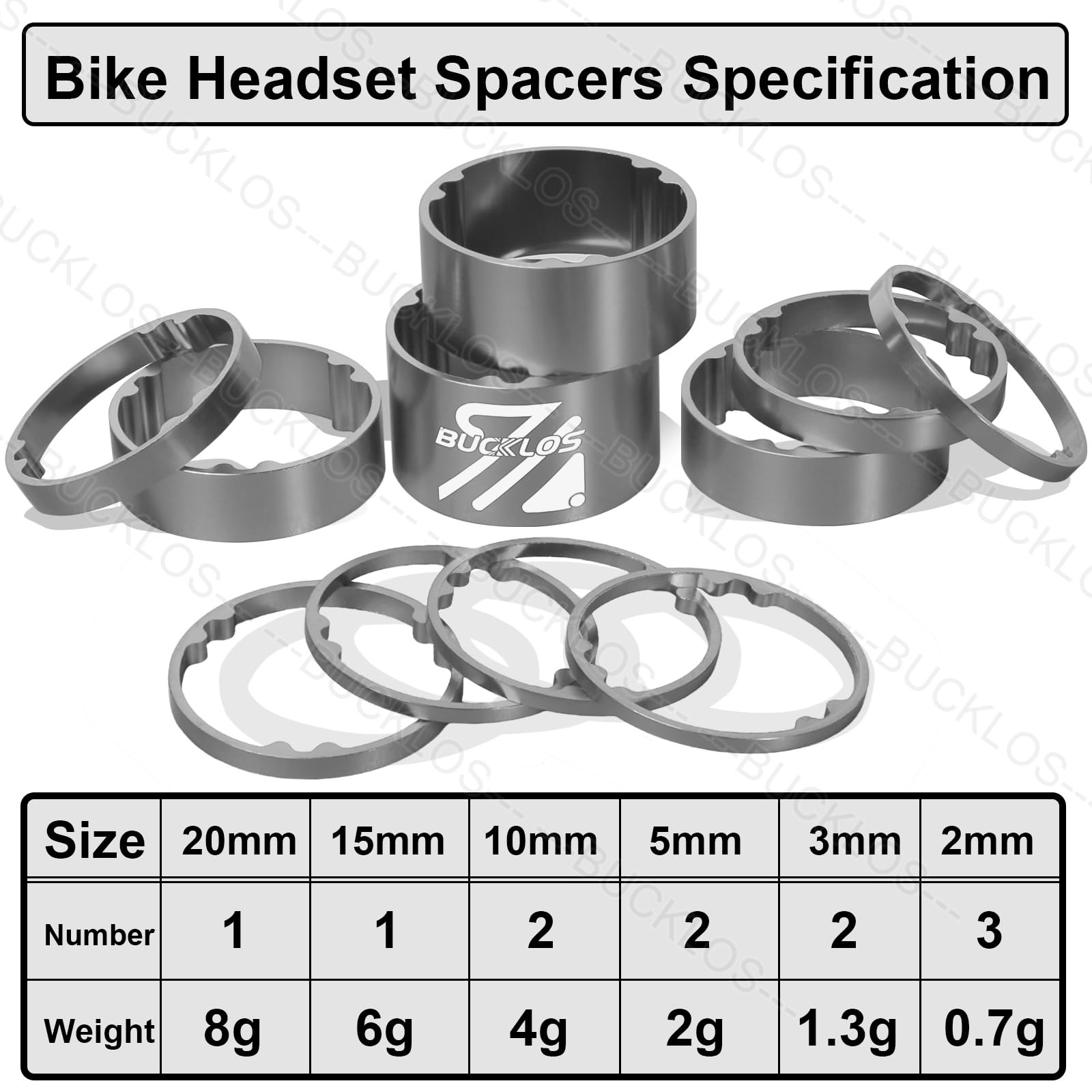 BUCKLOS 11PCS Aluminum Carbon Fiber Headset Spacers for Bike 1-1/8