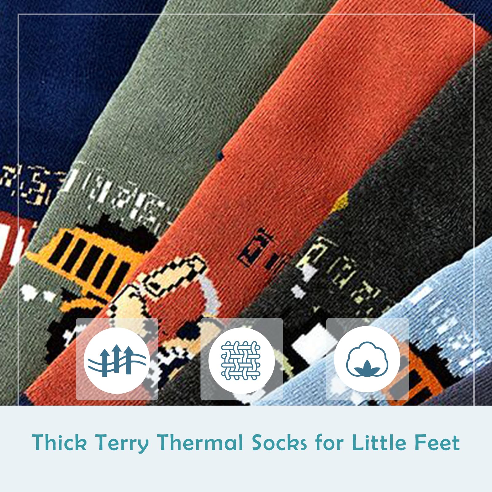 Moon Tree Boys Thick Cotton Thermal Socks for Kids - Warm Winter Crew Socks with Non-Slip Design - Perfect for Cold Weather, Outdoor Activities & School
