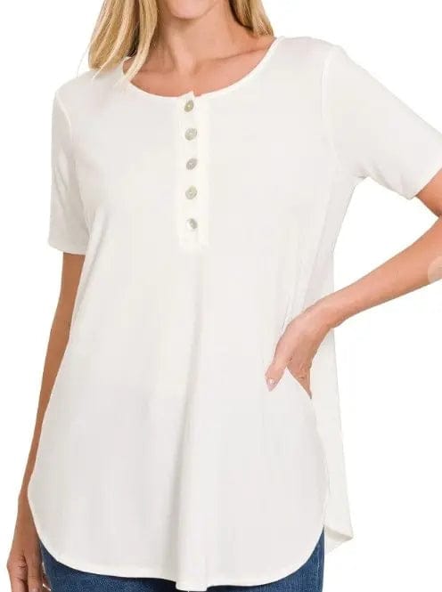 Ivory Short Sleeve Top for Women - Soft Cotton Casual Blouse - Perfect for Summer, Office Wear & Date Nights