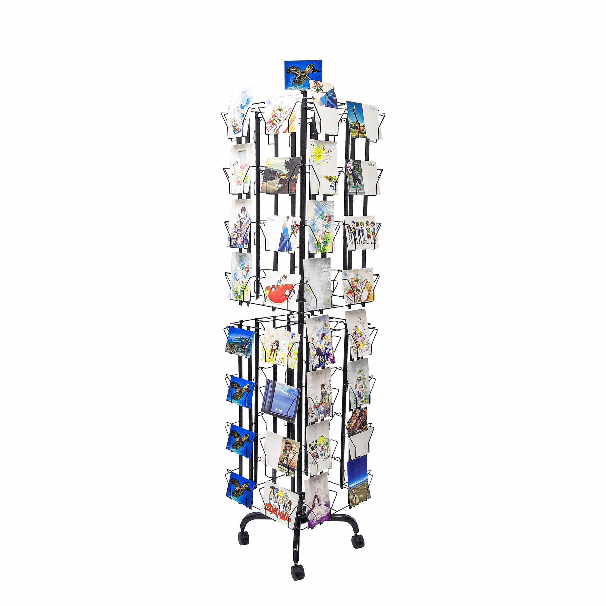 64-Pocket Adjustable Spinning Display Rack for Greeting Cards - 5x7, 7x5 up to 9.3
