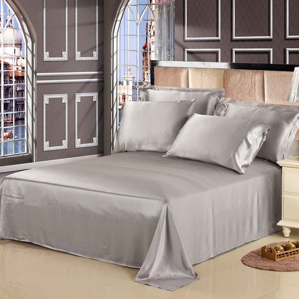 LilySilk 100% Mulberry Silk Sheets Set - 4pc 19 Momme Twin Size Bedding in Silver Gray | Luxurious Soft & Breathable for Better Sleep | Perfect for Master Bedroom, Guest Room & Hotel Use