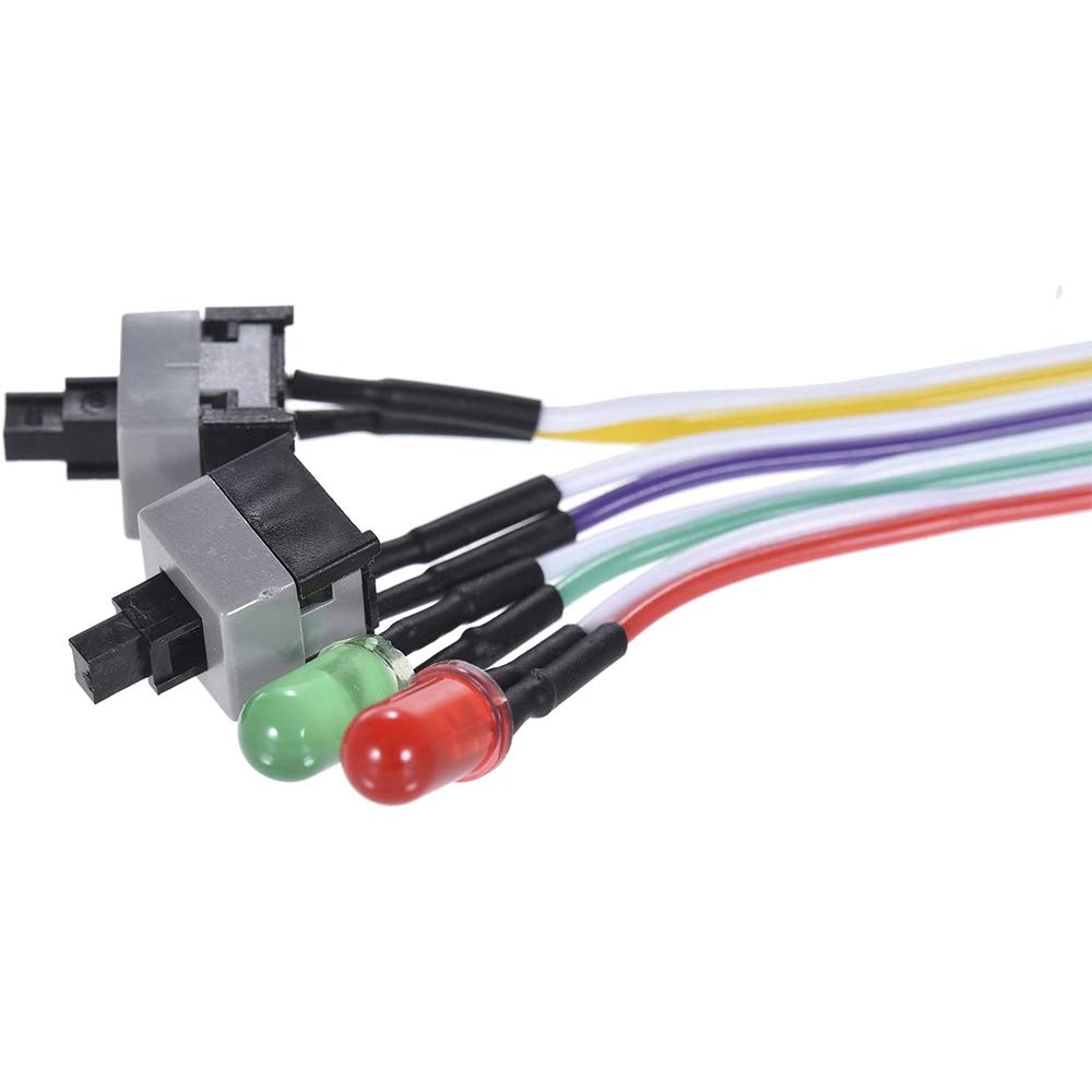 2Pcs ATX Computer Case Power On/Off Reset Switch Cable with 2 LED Lights (Red/Green) - 65cm Front Panel Wire for PC Build & Repair - Perfect for DIY Computer Assembly, Case Modding & Hardware Maintenance