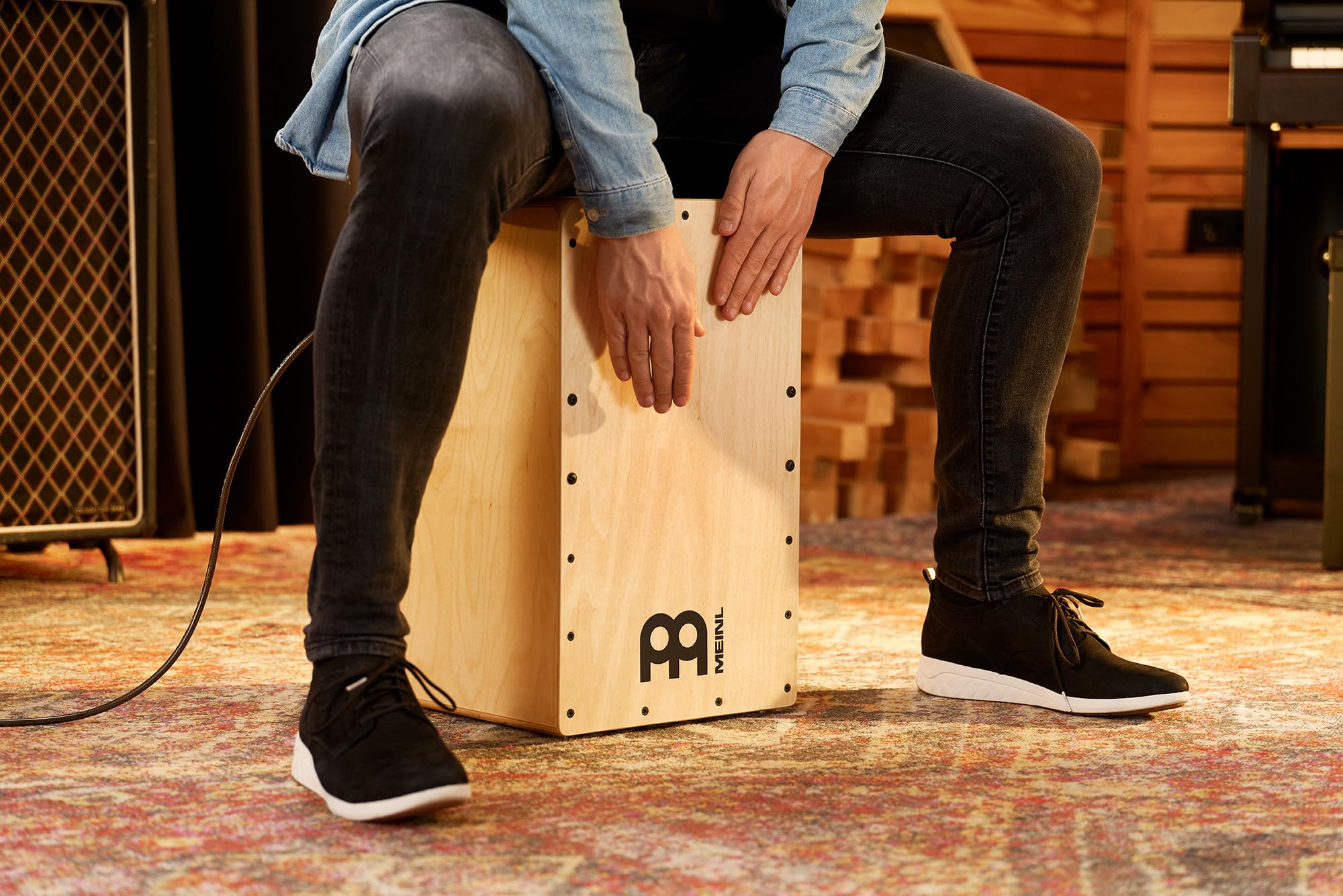 **Meinl Percussion Woodcraft Pickup String Cajon Box Drum with Electronics – Amplified for PA Systems & Snare Effect – Hand-Playable Baltic Birch – 2-Year Warranty (PWC100B) – Perfect for Live Performances, Studio Recording & Acoustic Sessions**