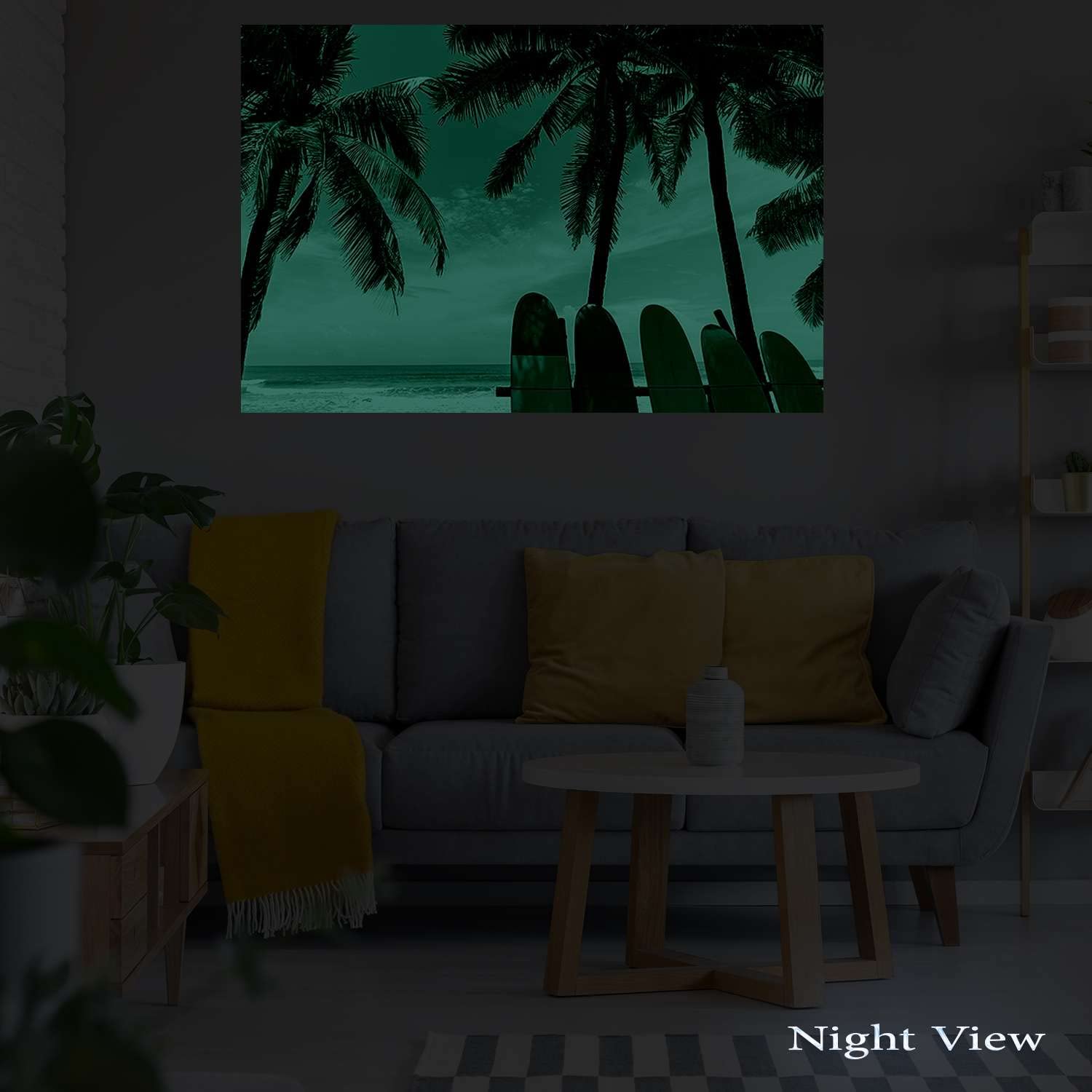 Surfing Wall Art - 32x48 Inch Stretched Canvas Print with Day & Night Effect, Modern Beach Painting for Bedroom, Living Room & Office Decor - Ready to Hang Coastal Home Décor for Surf Lovers & Beach House Style