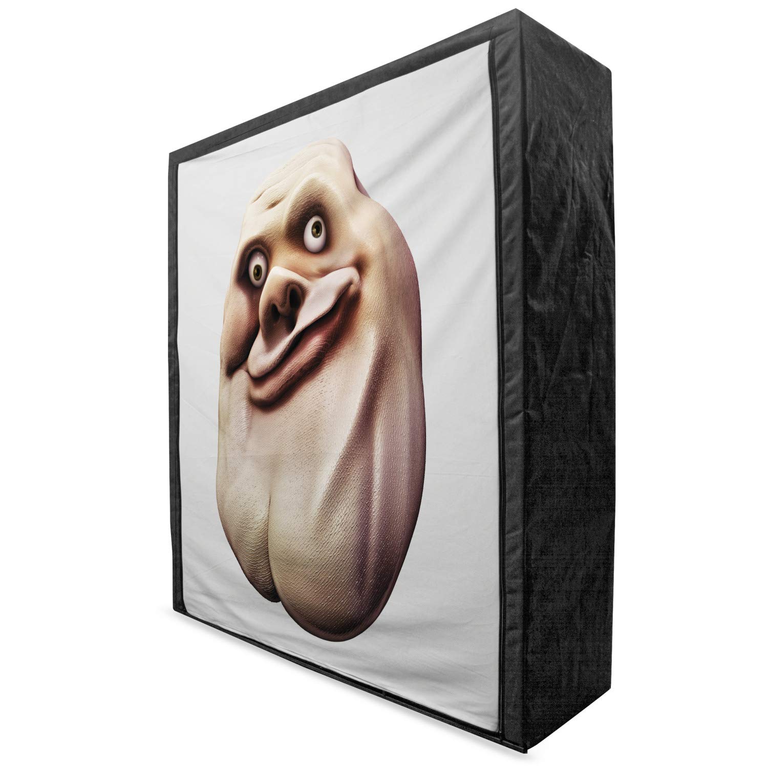 Ambesonne Humor Portable Fabric Wardrobe - Funny Meme Face Design with Shelves for Closet Organization, 59 Inch Clothing Storage in Pearl & Tan | Perfect for Small Spaces, Dorm Rooms & Bedroom Storage Solutions