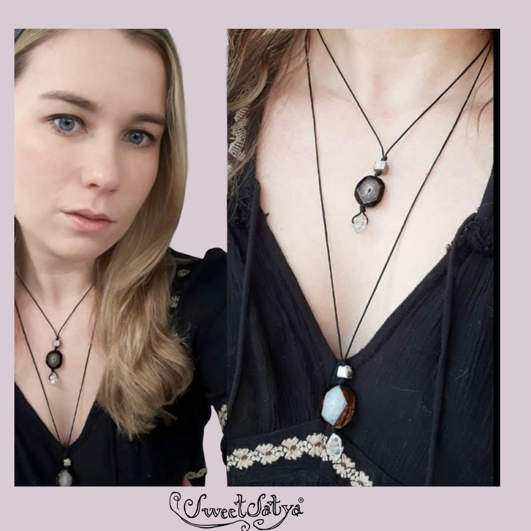 Natural Geode Agate Pendant Necklace for Women - Healing Crystal Jewelry Gift for Birthday, Anniversary & Spiritual Energy (Perfect for Meditation, Yoga & Boho Fashion)