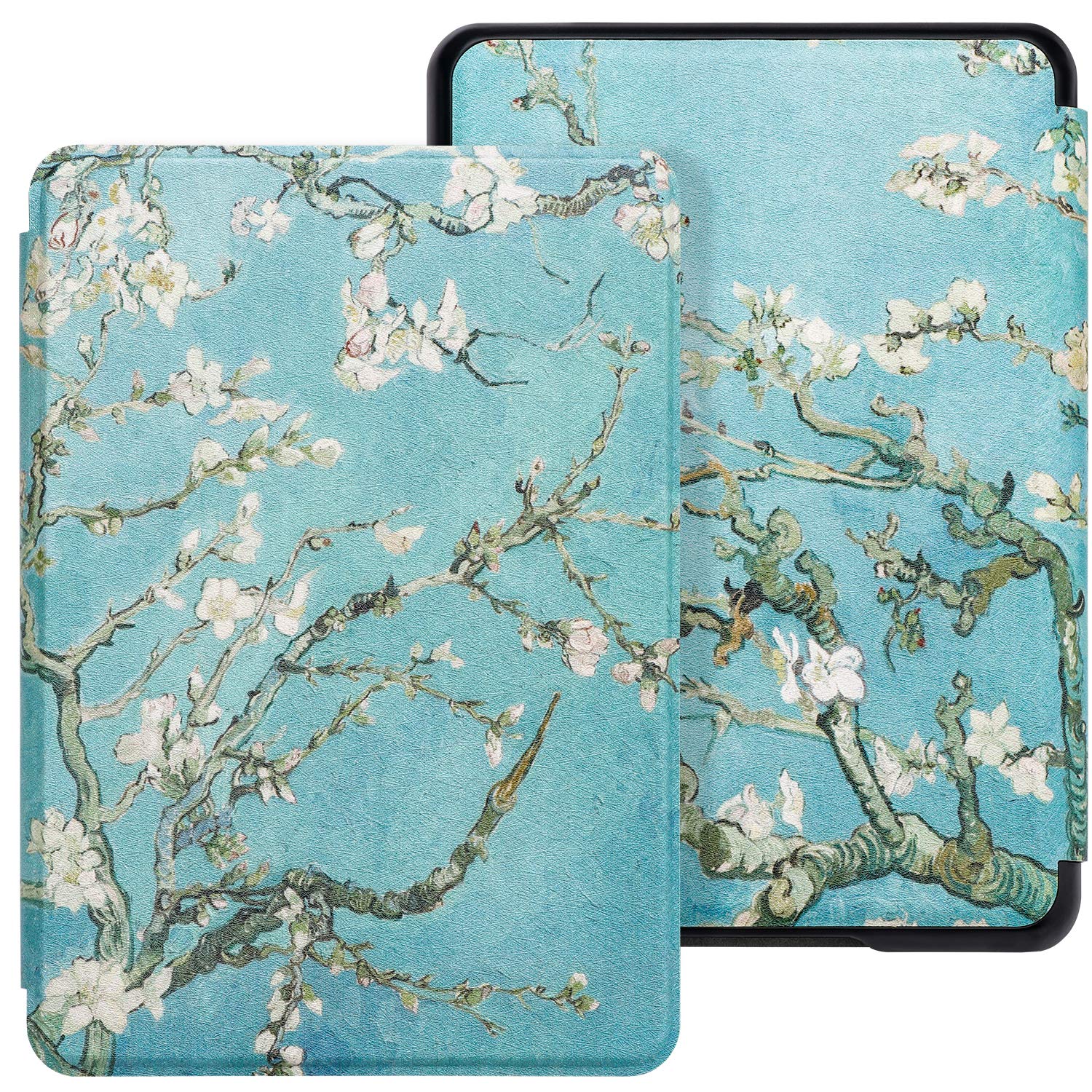 Premium PU Leather Case for Kindle Paperwhite 10th Generation (2018 Model PQ94WIF) - Slim Protective Cover with Auto Wake/Sleep Feature, Tree & Flower Design - Perfect for Reading at Home, Travel or Commuting