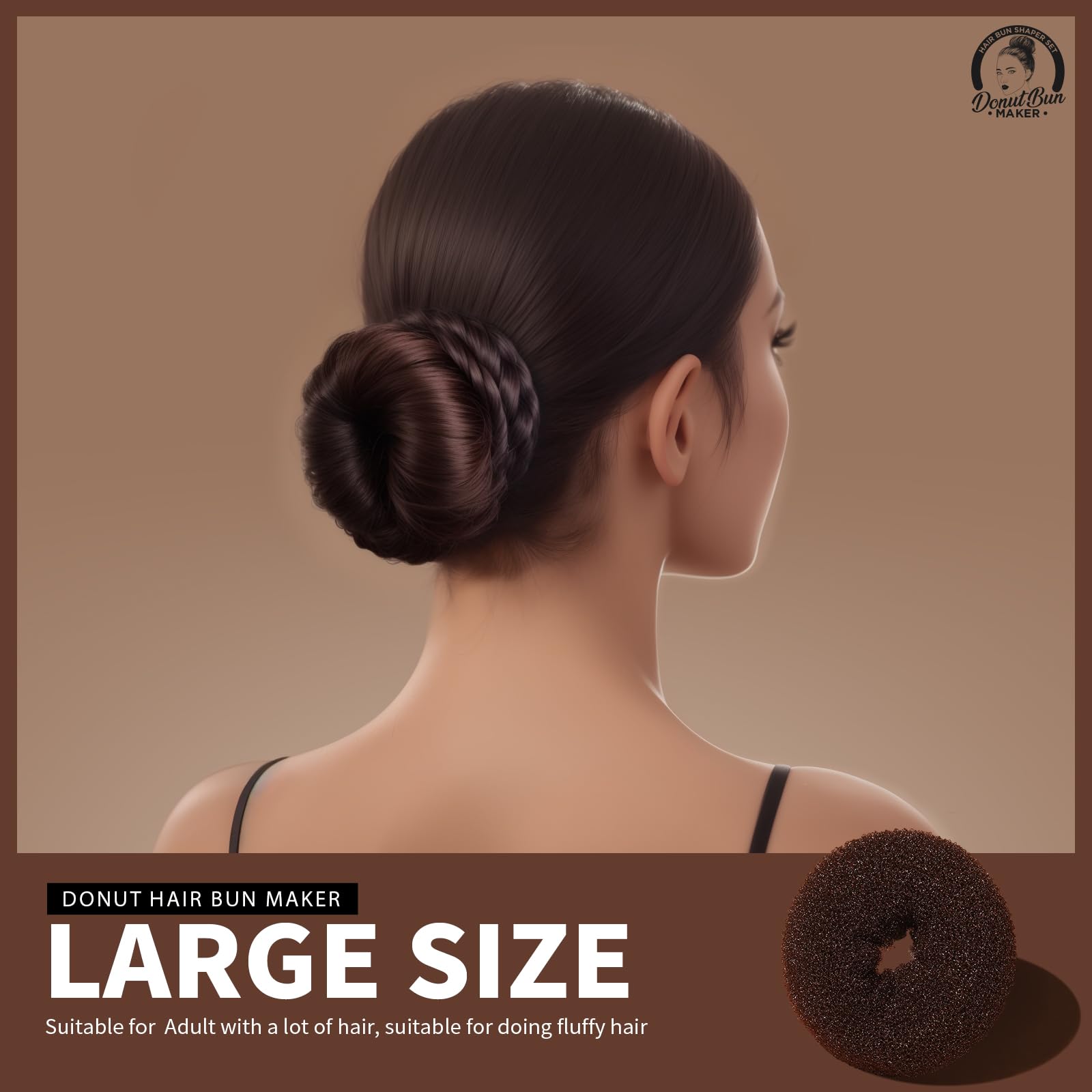 4PCS Hair Bun Maker for Women - Brown Hair Donut for Perfect Buns & Updos - Great for Ballet, Gym, Work & Everyday Hairstyles