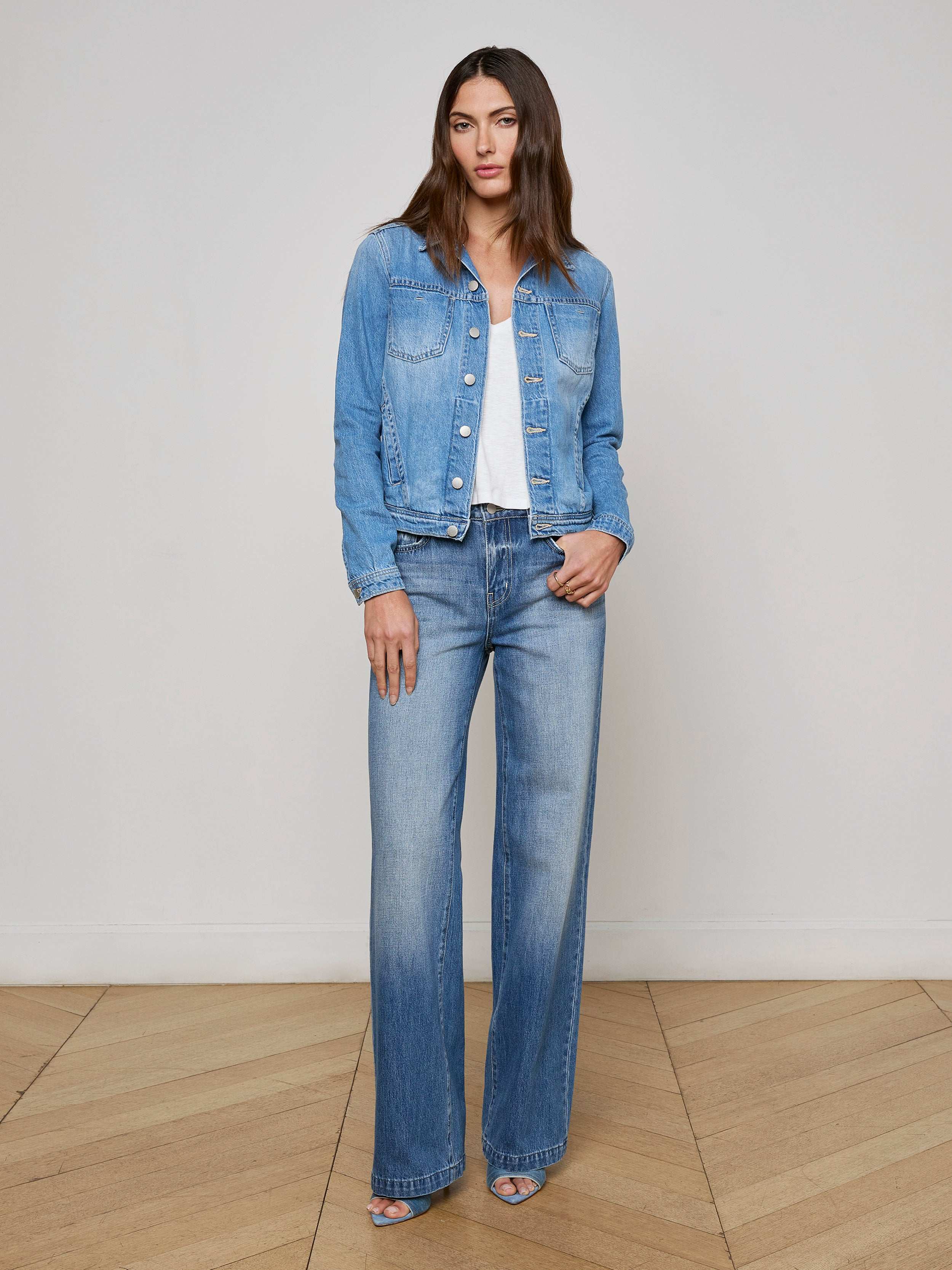 Celine Denim Jacket for Women - Vintage Blue Distressed Denim Jacket with Button Closure | Perfect for Casual Outfits, Streetwear & Spring Layering