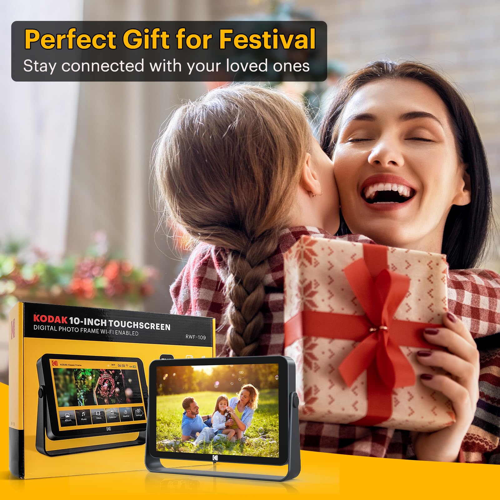 KODAK 10.1 Inch WiFi Digital Photo Frame with 4000mAh Battery - 1920x1200 IPS Touch Screen, 32GB Storage, Auto-Rotate, KODAK App - Perfect Gift for Family & Friends - Display Memories in Living Room, Bedroom or Office