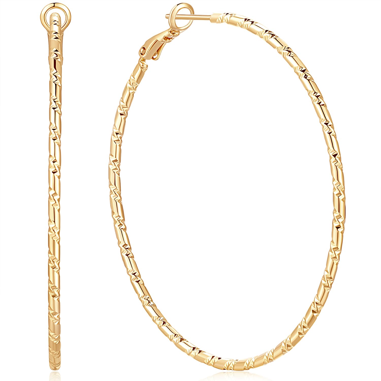 14K Gold Hoop Earrings for Women - Lightweight Hypoallergenic Large Hoops (35mm/45mm/55mm) | SPOINT Elegant Everyday & Party Jewelry for Women