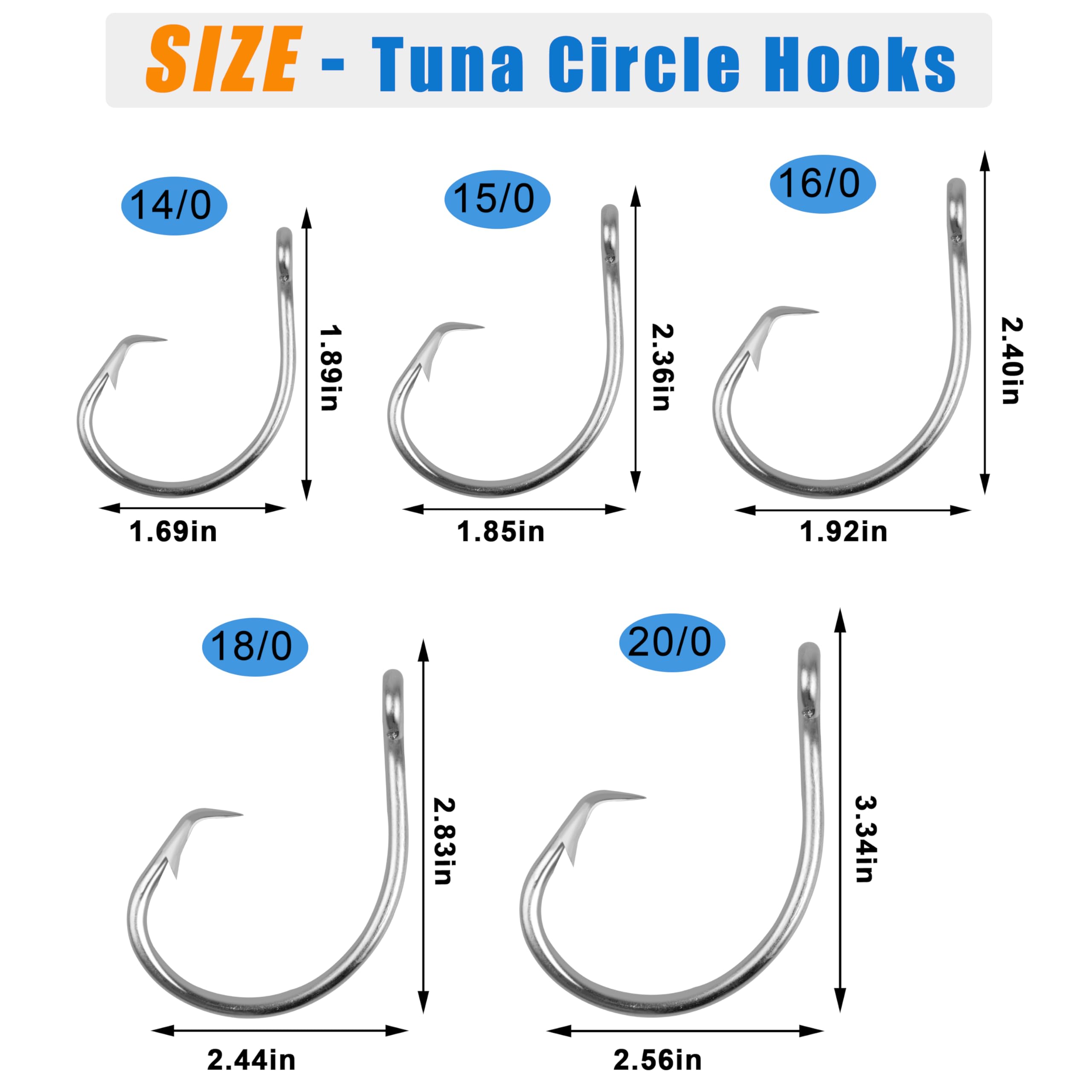 FUSIGO Saltwater Tuna Giant Circle Hooks 8/0-28/0 - Premium Stainless Steel Big Game Fishing Hooks for Swordfish, Tuna & Shark - Heavy Duty In-Line Circle Hooks for Deep Sea Fishing & Offshore Angling