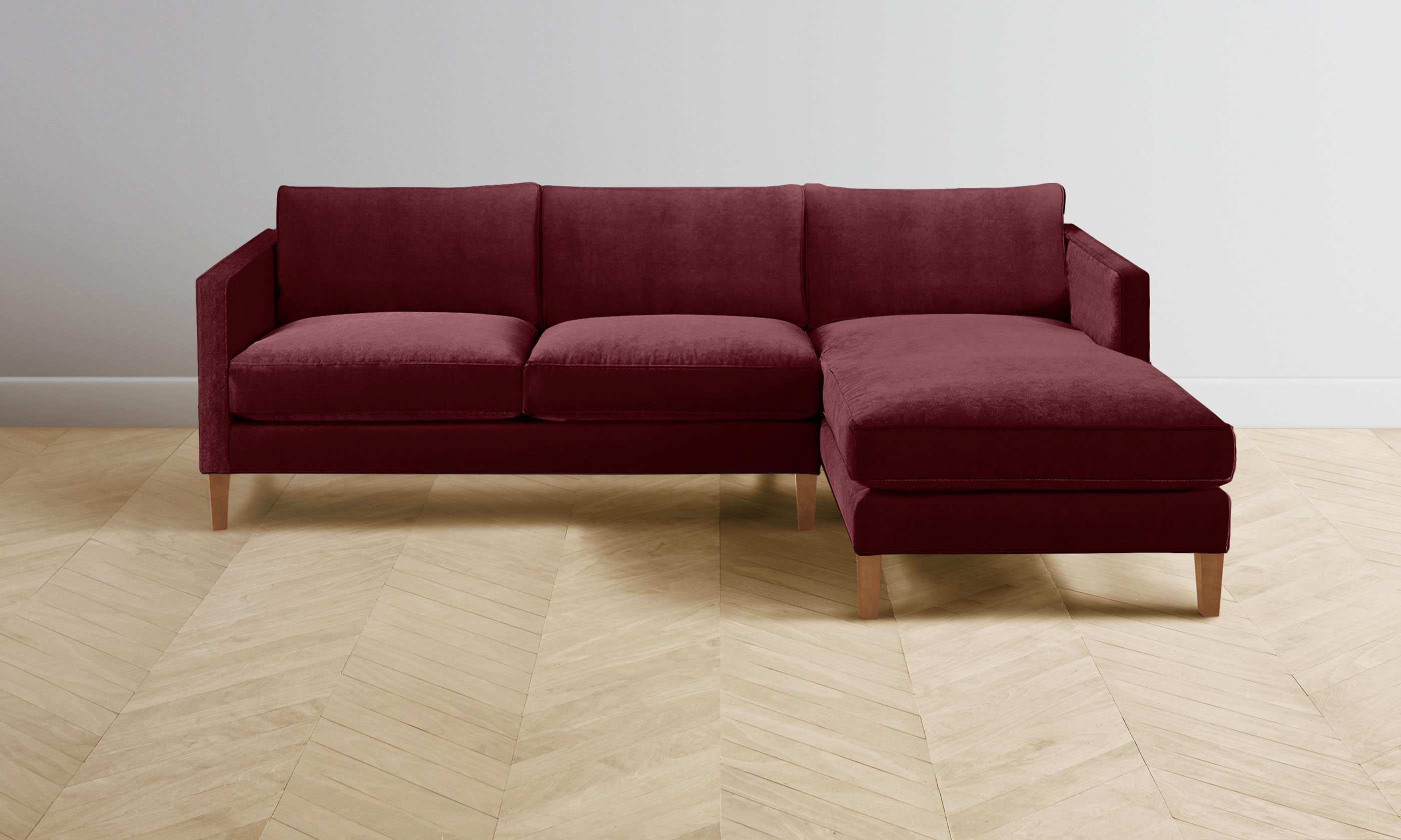 The Crosby Sectional Sofa - Performance Velvet Upholstery in Merlot Red | Perfect for Living Room, Lounge & Family Room Comfort
