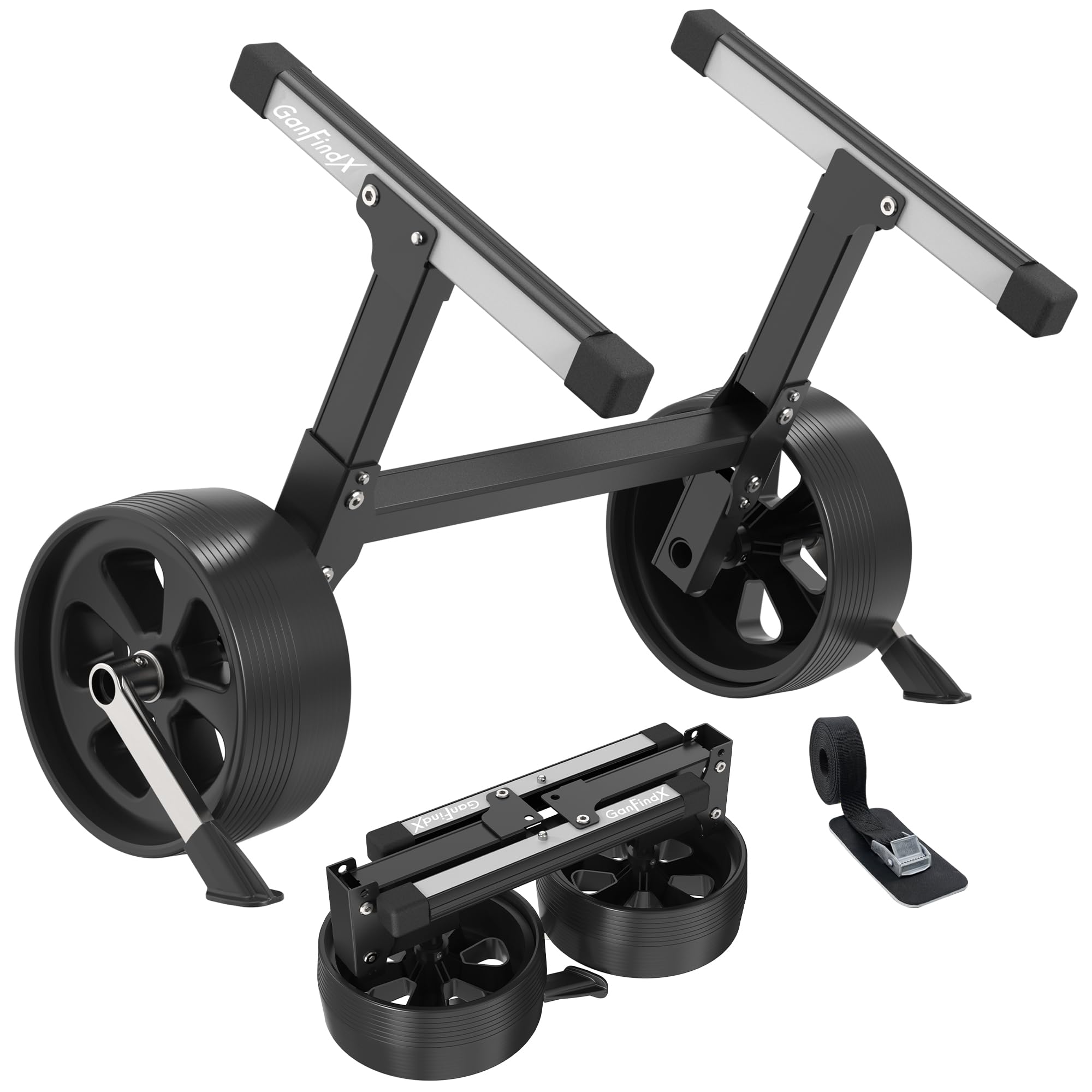 Upgraded Foldable Aluminum Kayak Cart Dolly with Elastic Straps - Lightweight Kayak Trolley for Easy Transport | Perfect for Camping, Fishing & Beach Adventures
