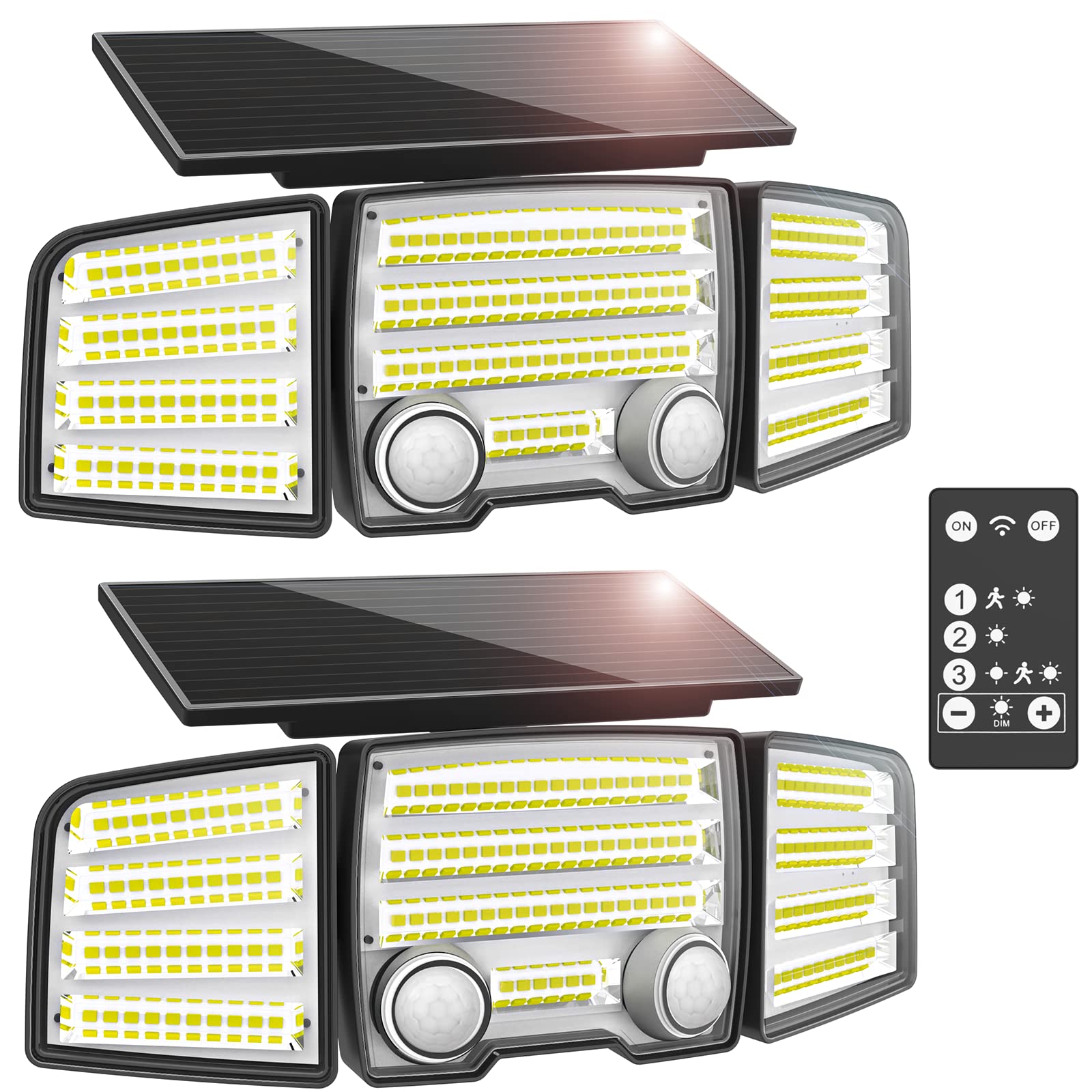 4000LM Motion Sensor Outdoor Security Lights - IP65 Waterproof Wall Lights with Remote Control - 3 Adjustable PIR Heads for Yard, Garden, Patio & Driveway - Bright LED Flood Lights for Home Safety & Nighttime Illumination