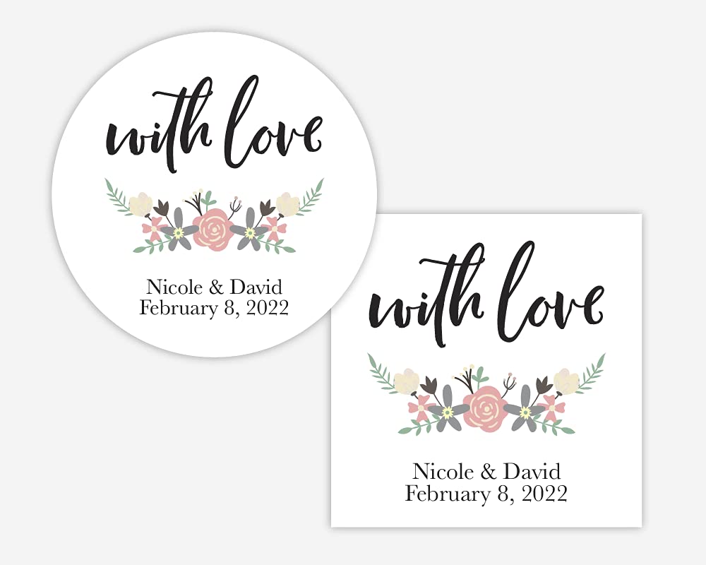 With Love Wedding Favor Stickers - Rustic Thank You Label Stickers for Wedding & Engagement Party - Perfect for DIY Invitations, Gift Tags & Favor Bags (#640-004-WH)