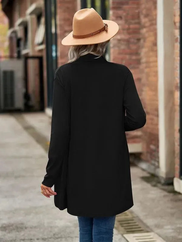 Women's Solid Color Loose Fit Cardigan Sweater - Lightweight Knit Open Front Long Sleeve Cover Up for Casual Wear, Office, and Layering