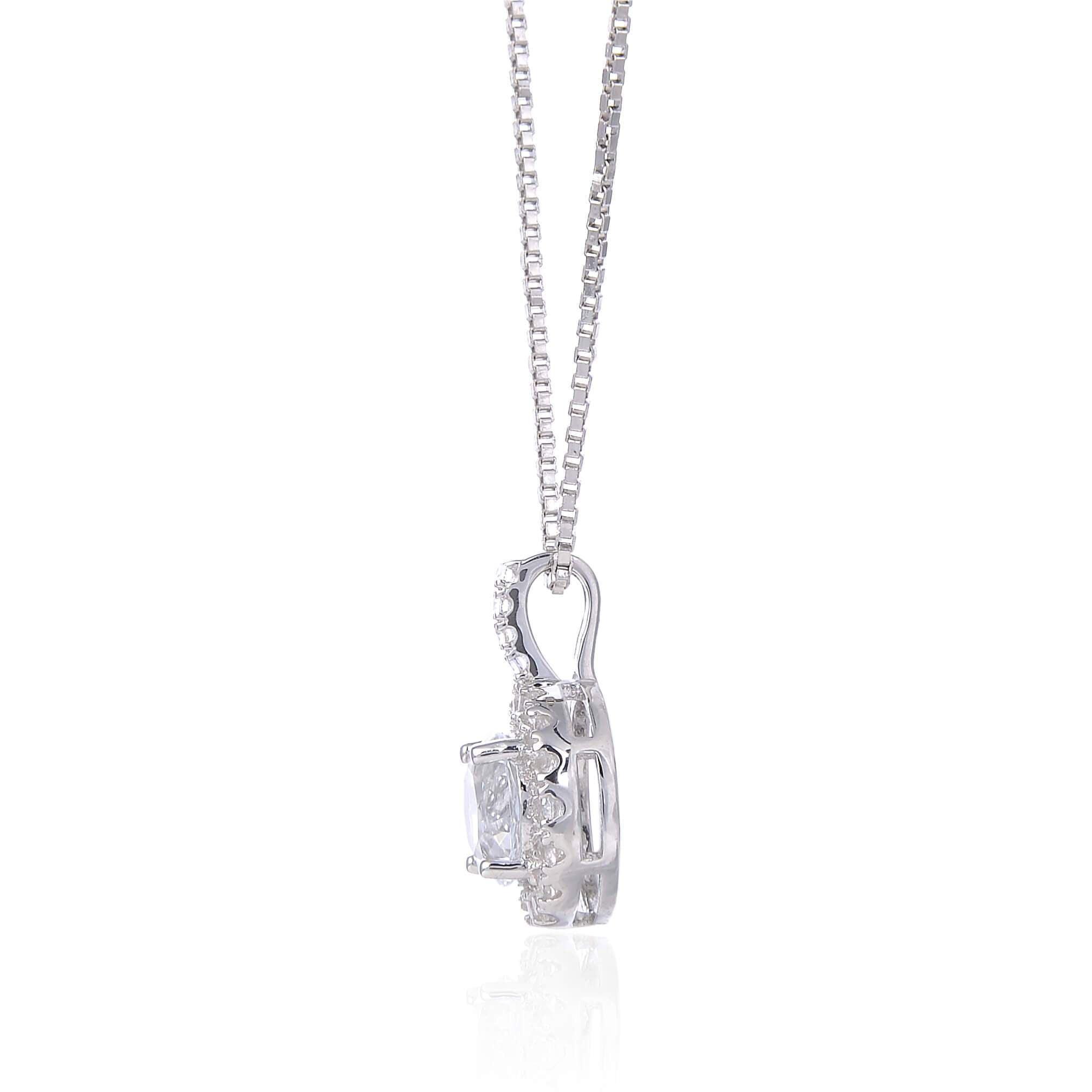 White Topaz Silver Halo Necklace for Women - Elegant Sterling Silver Jewelry Gift for Birthday, Anniversary & Valentine's Day - Perfect for Parties, Weddings & Special Occasions