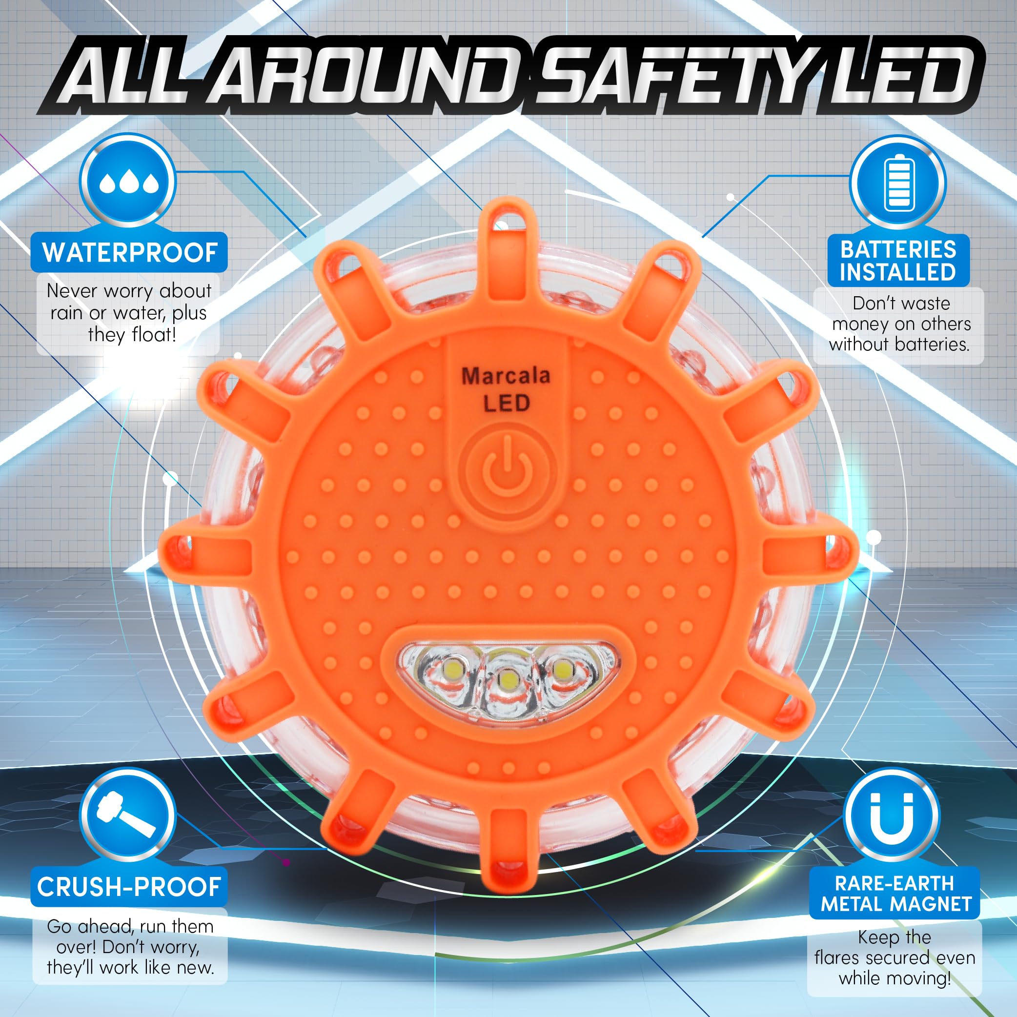 LED Road Flares Emergency Lights - 3-Pack DOT Compliant Safety Disc Kit with Whistle & Batteries - Roadside Emergency Car Kit for Breakdowns, Accidents & Nighttime Visibility