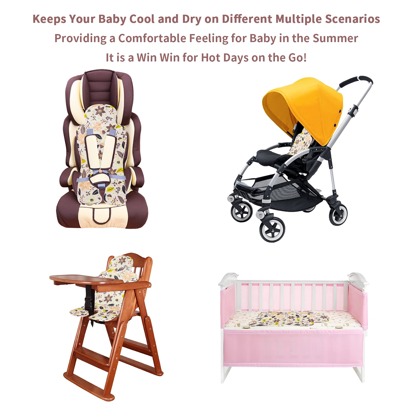 SKYFLAG Breathable Gel Car Seat Cooler Pad for Kids - Summer Cooling Mat for Baby Strollers, High Chairs & Child Safety Seats - Multifunctional Infant Cushion with Ice Cooling Technology (Floral Design) | Perfect for Hot Car Rides, Outdoor Dining & Travel Comfort