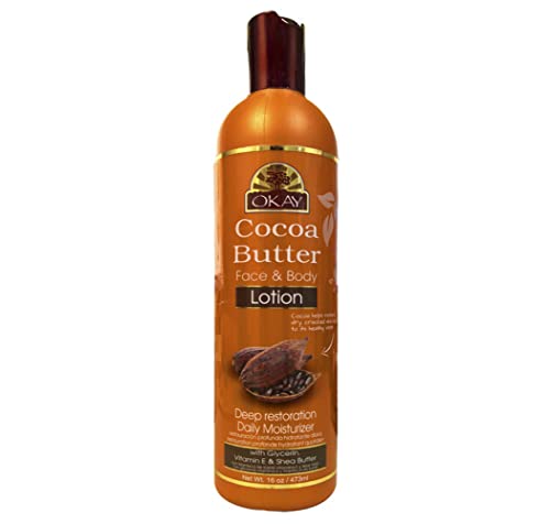 OKAY | Cocoa Butter Face and Body Lotion for All Skin Types | Deep Healing Daily Moisturizer with Glycerin, Vitamin E & Shea Butter | Silicone & Paraben Free | 16 oz | Perfect for Dry Skin, Stretch Marks & After Sun Care