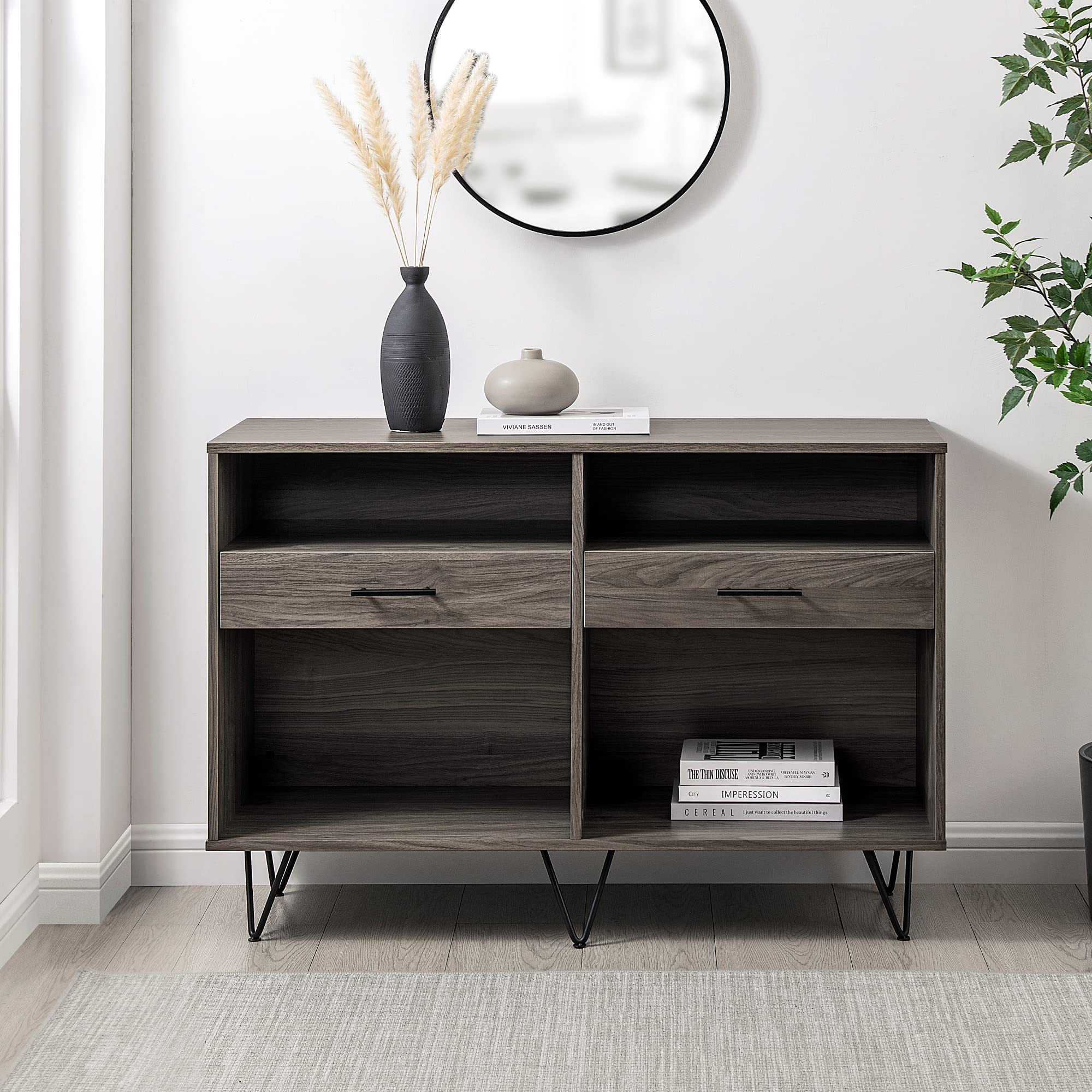 Walker Edison Modern 2-Drawer Storage Entry Table, 44 Inch Console Table with Drawers, Slate Grey Finish - Perfect for Entryway, Living Room, or Hallway Organization