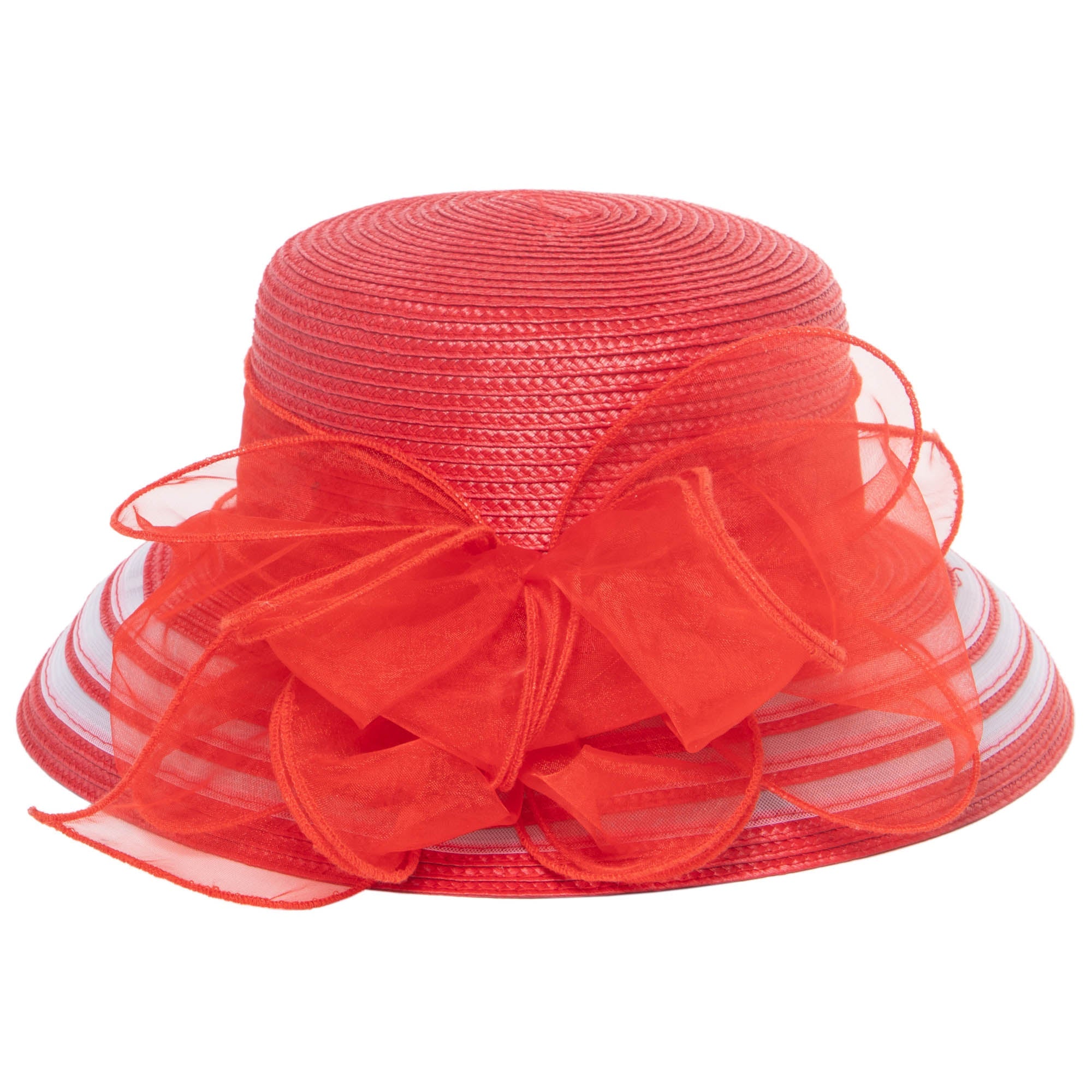 Elegant Women's Red Dress Hat with Organza Bow - Perfect for Weddings, Tea Parties & Special Occasions
