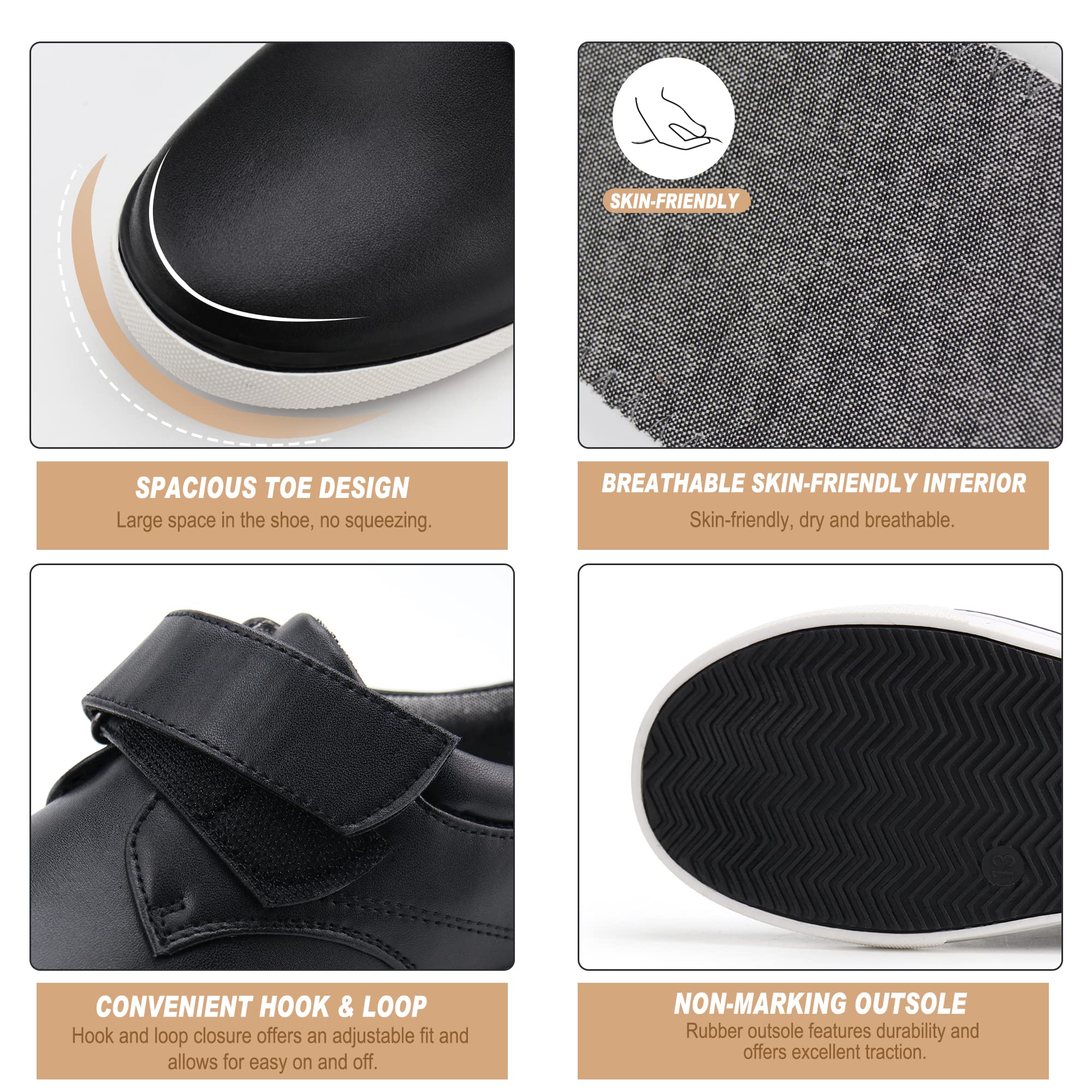 Firelli Boys Loafers - Hook & Loop Dress Shoes for School Uniform | Kids Casual Oxford Shoes for Boys | Perfect for School, Church & Special Occasions