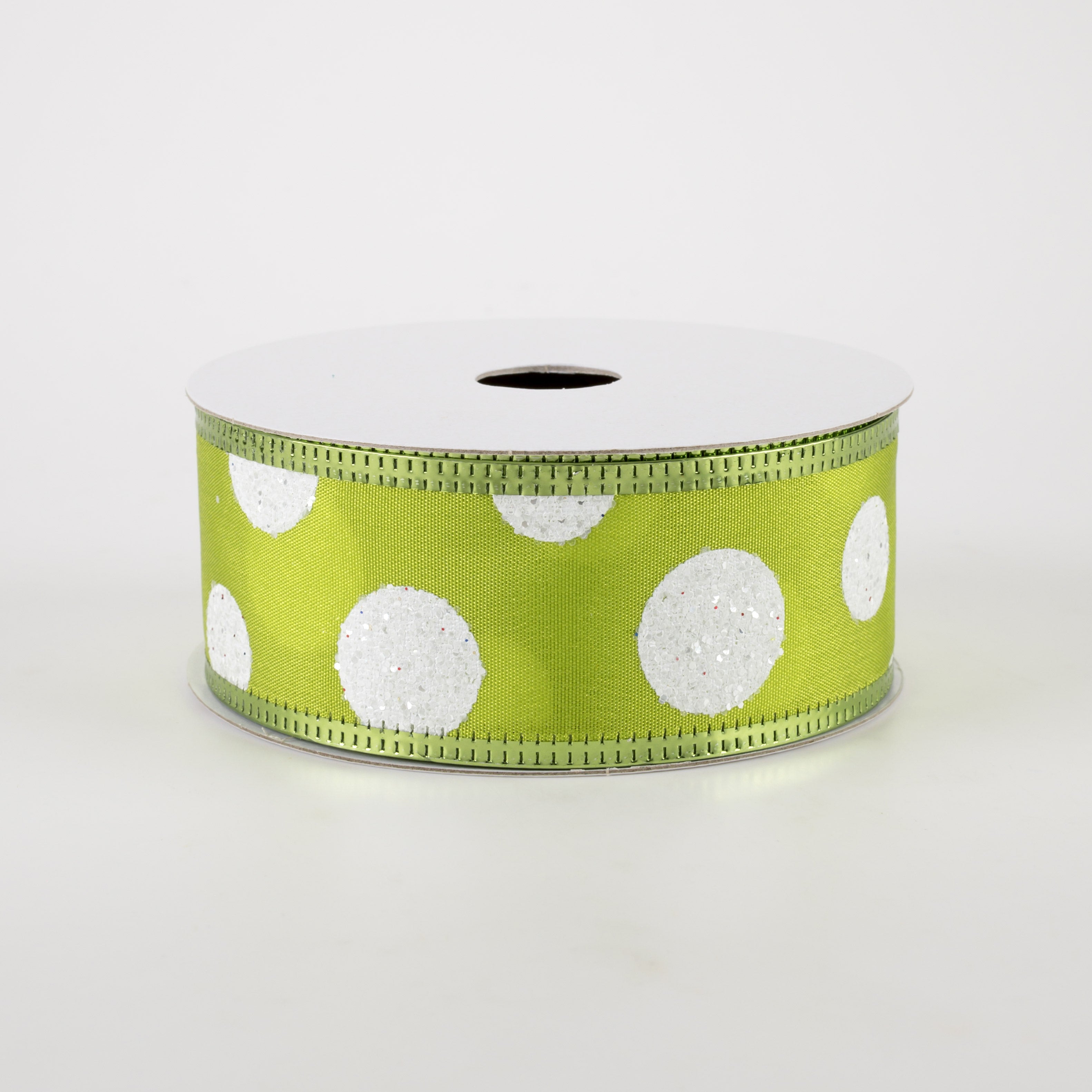 1.5 Inch Glitter Big White Dots Ribbon - Kiwi Green Decorative Ribbon (10 Yards) for Gift Wrapping, Party Decorations, DIY Crafts, and Scrapbooking