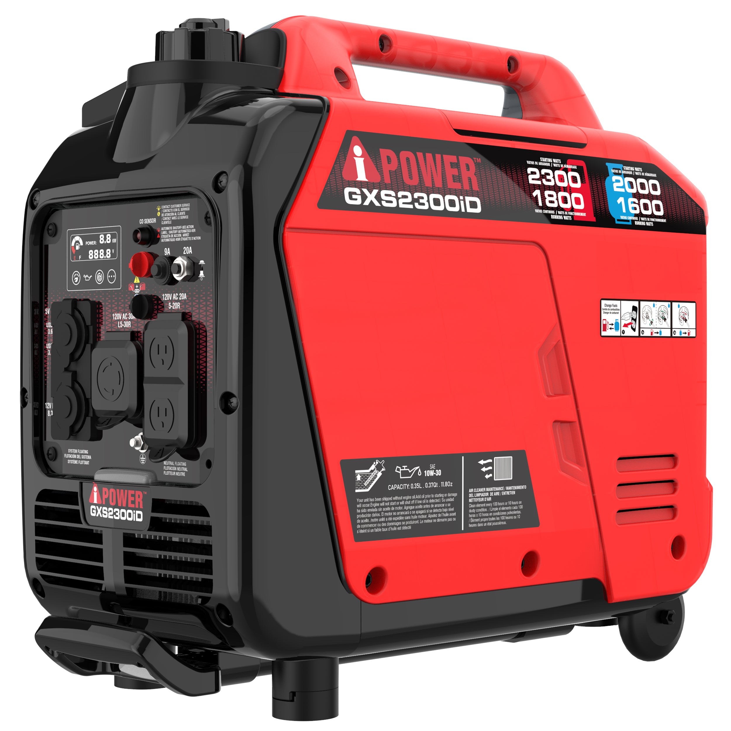 iPower GXS2300iD 1800W/2300W Dual Fuel Portable Inverter Generator - Gas & Propane Powered, Low THD, CO Alert - Perfect for Camping, RV Trips & Emergency Power Backup