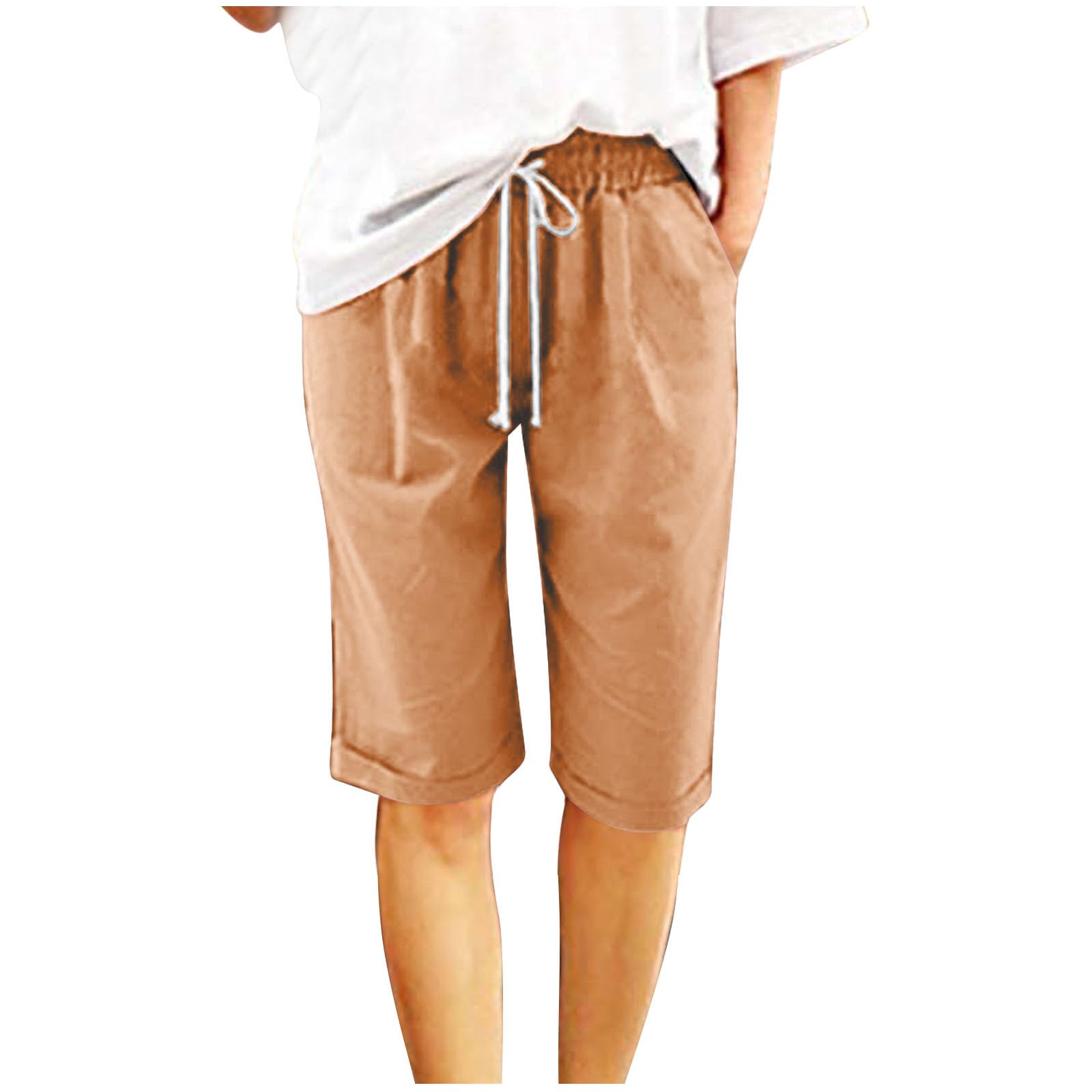 TANGNADE Women's Dressy Knee-Length Bermuda Shorts with Elastic Waist - Casual Summer Beach Shorts for Workout, Travel, and Outdoor Activities