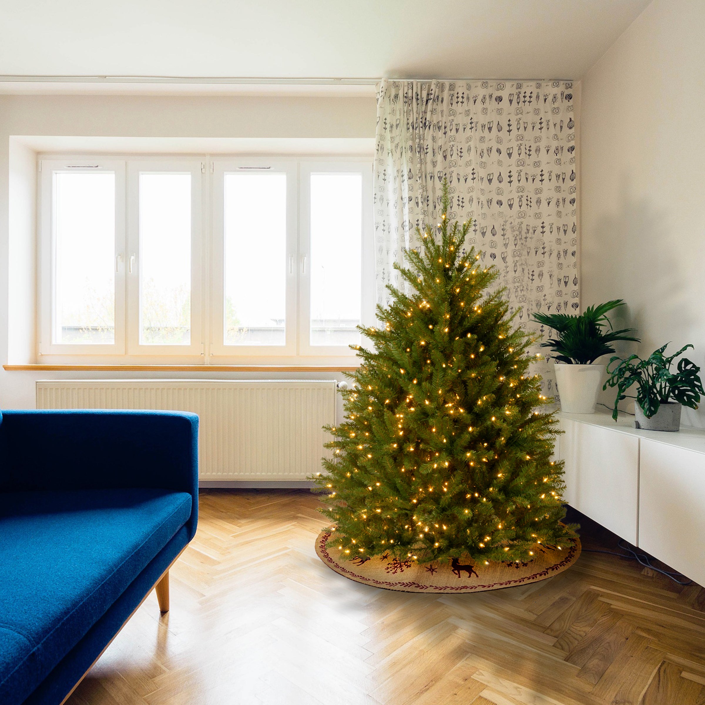 4.5 ft Pre-Lit Dunhill Fir Artificial Christmas Tree with 300 Clear LED Lights - Perfect for Home, Office, and Holiday Decorations