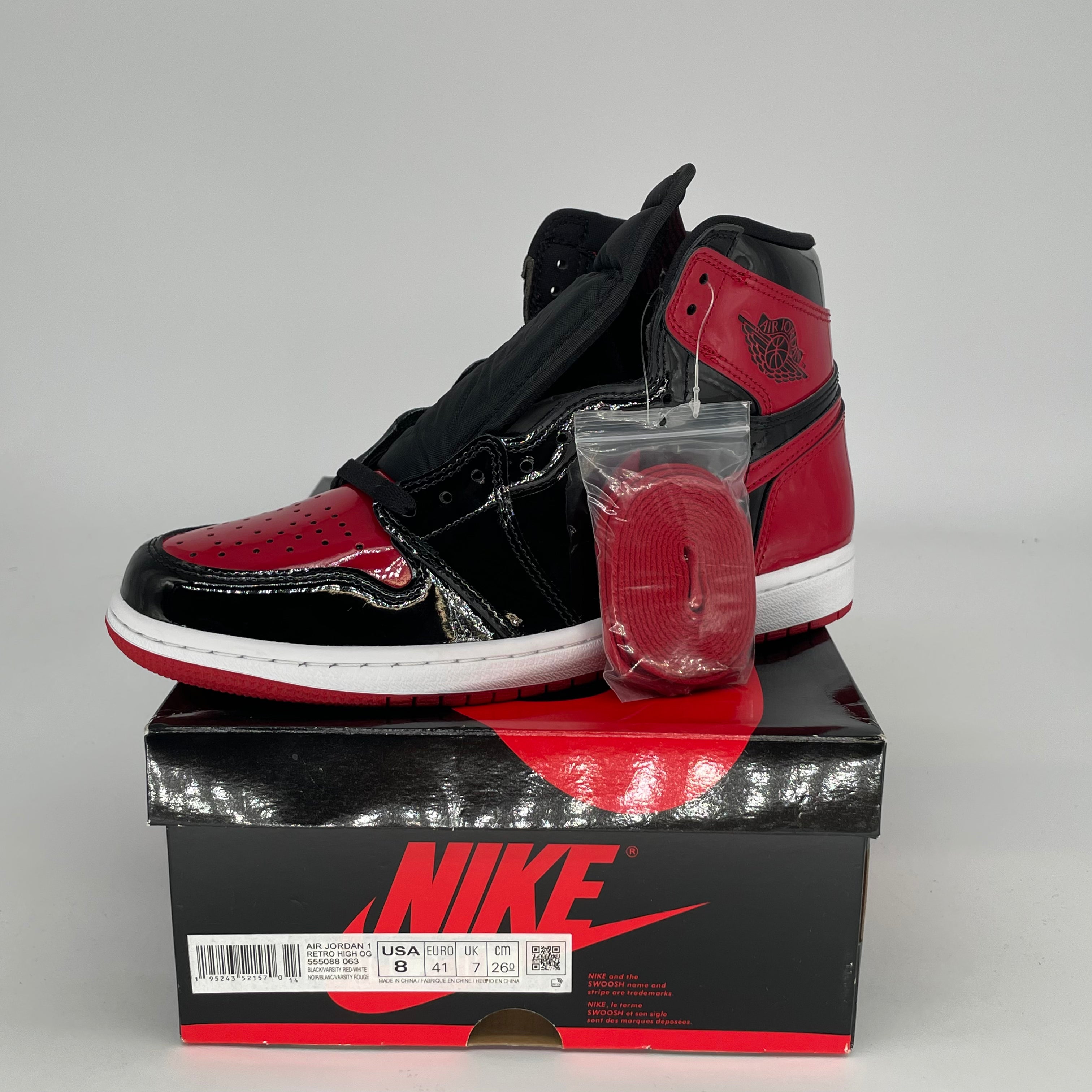 Original Air Jordan 1 Retro High OG 'Patent Bred' Basketball Shoes - Men's Size 8 / Women's Size 9.5 (Style: 555088-063) - Perfect for Sneaker Collectors & Streetwear Fashion