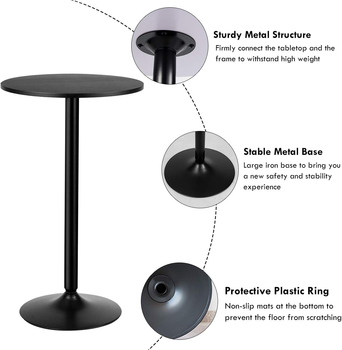 2-Pack 40-Inch Modern Cocktail Tables with Metal Base & 24-Inch MDF Round Top, Bistro High Tables for Living Room, Dining Room, Restaurant, Bar, and Outdoor Patio Use