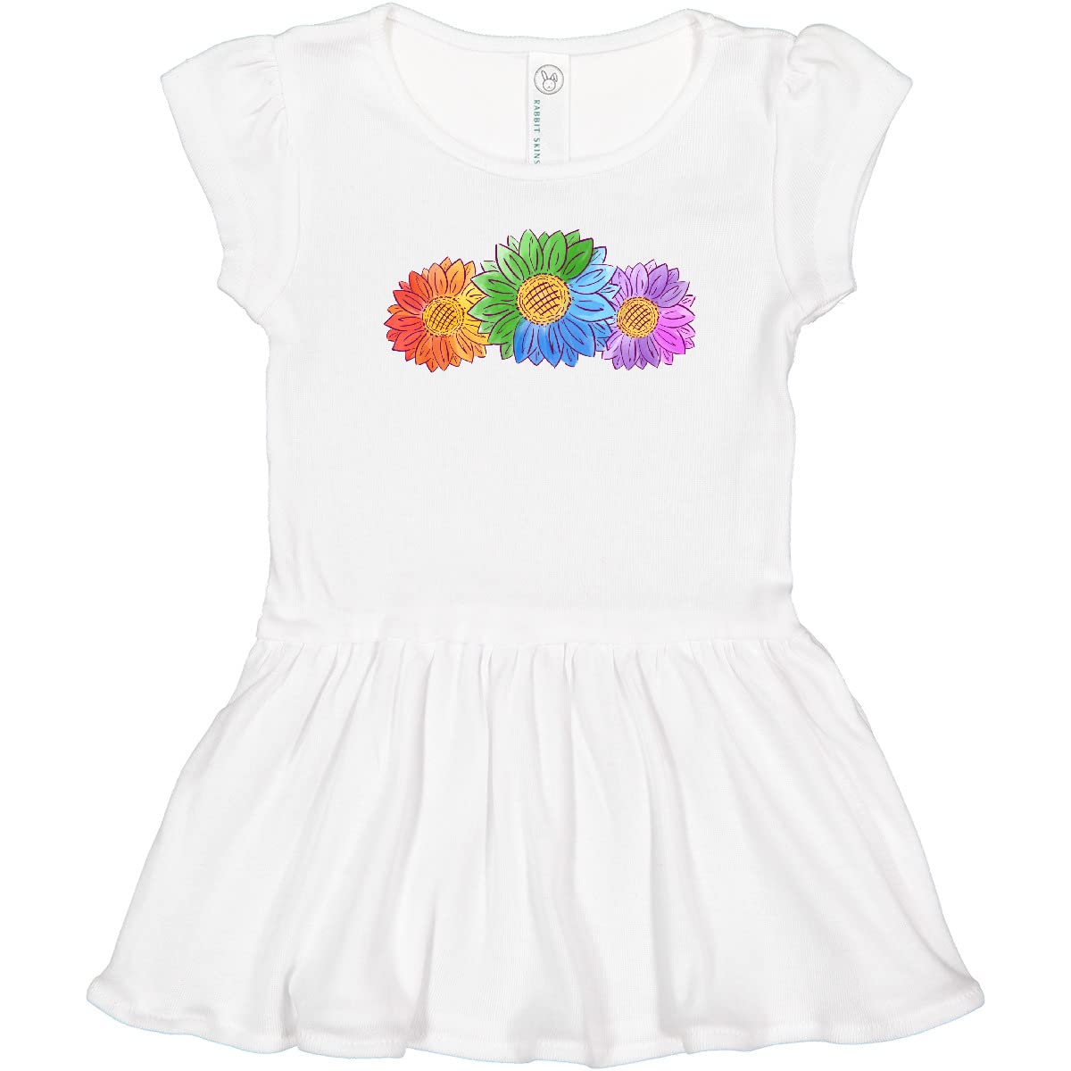 Inktastic Rainbow Sunflowers Toddler Dress - Cute Floral Print Baby Girl Outfit for Summer, Playdates & Special Occasions