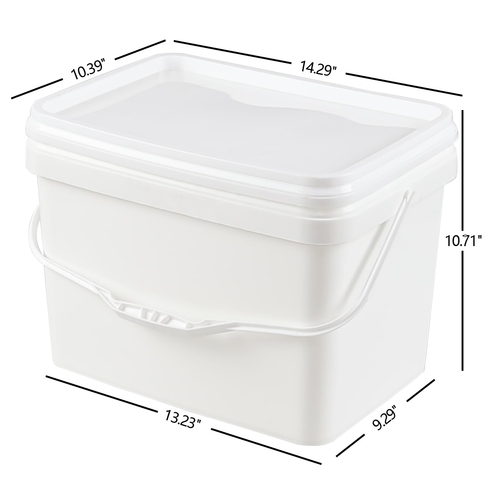 5 Gallon White Square Plastic Food Storage Bucket with Lid - Heavy Duty Rectangular Pail with Handle for Home, Kitchen, Garden & DIY Projects - Set of 4 (Ideal for Food Storage, Paint Mixing, Cleaning Supplies)