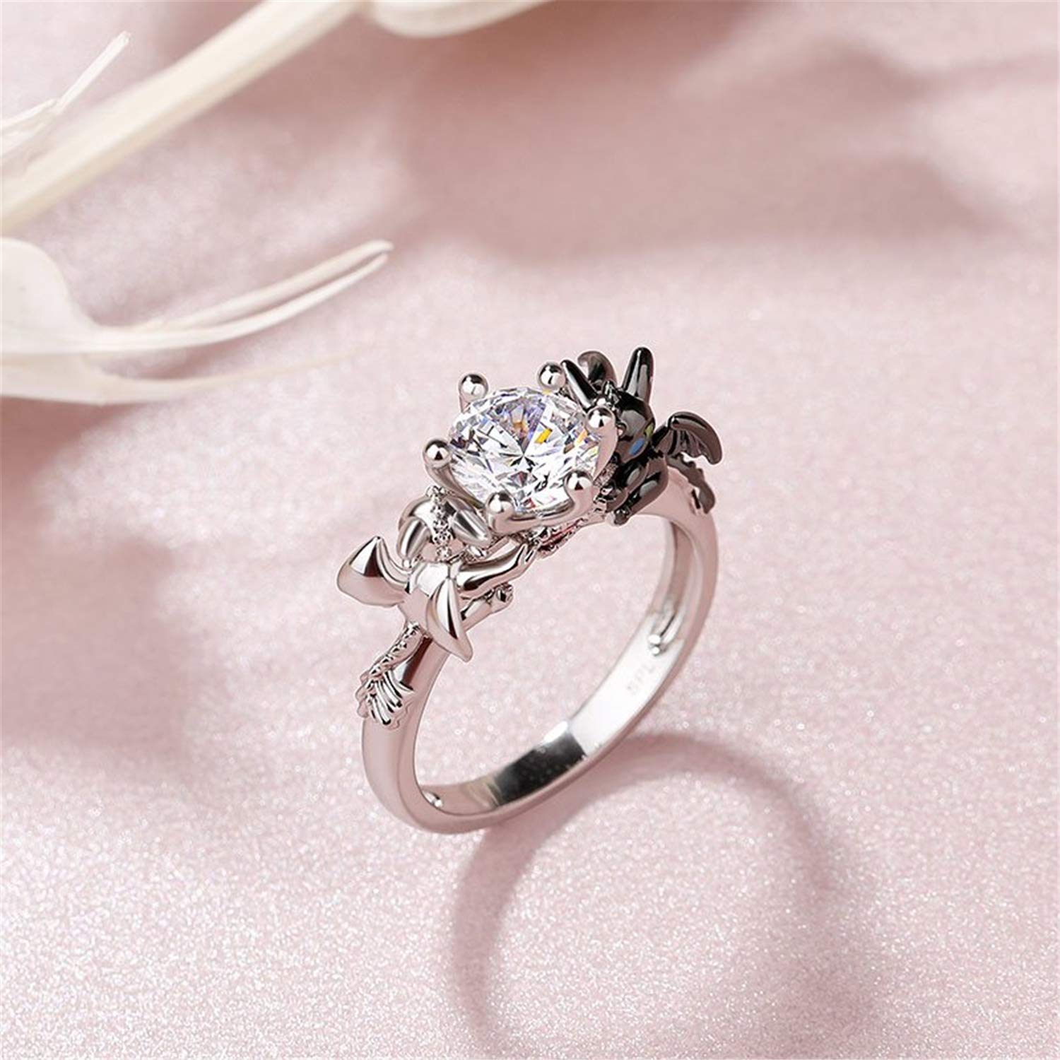 Jeulia Sterling Silver Dragon Couple Ring - Round Cut Hug Me Strongest Romance Ring for Women, Wife, Girlfriend - Engagement, Wedding, Anniversary, Valentine’s Day, Birthday Gift with Jewelry Box - Perfect for Romantic Occasions & Everyday Wear