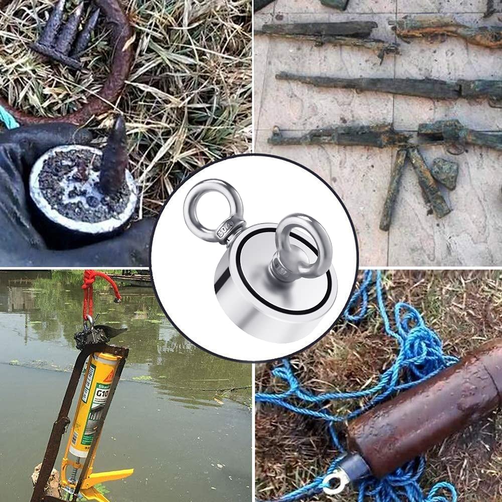 GRTARD 1000lbs Double-Sided Fishing Magnet Kit - 2.95 Inch Diameter Strong Pulling Force Magnet for Underwater Treasure Hunting, Metal Recovery & Heavy Duty Use - Perfect for Lakes, Rivers & Scrap Yards