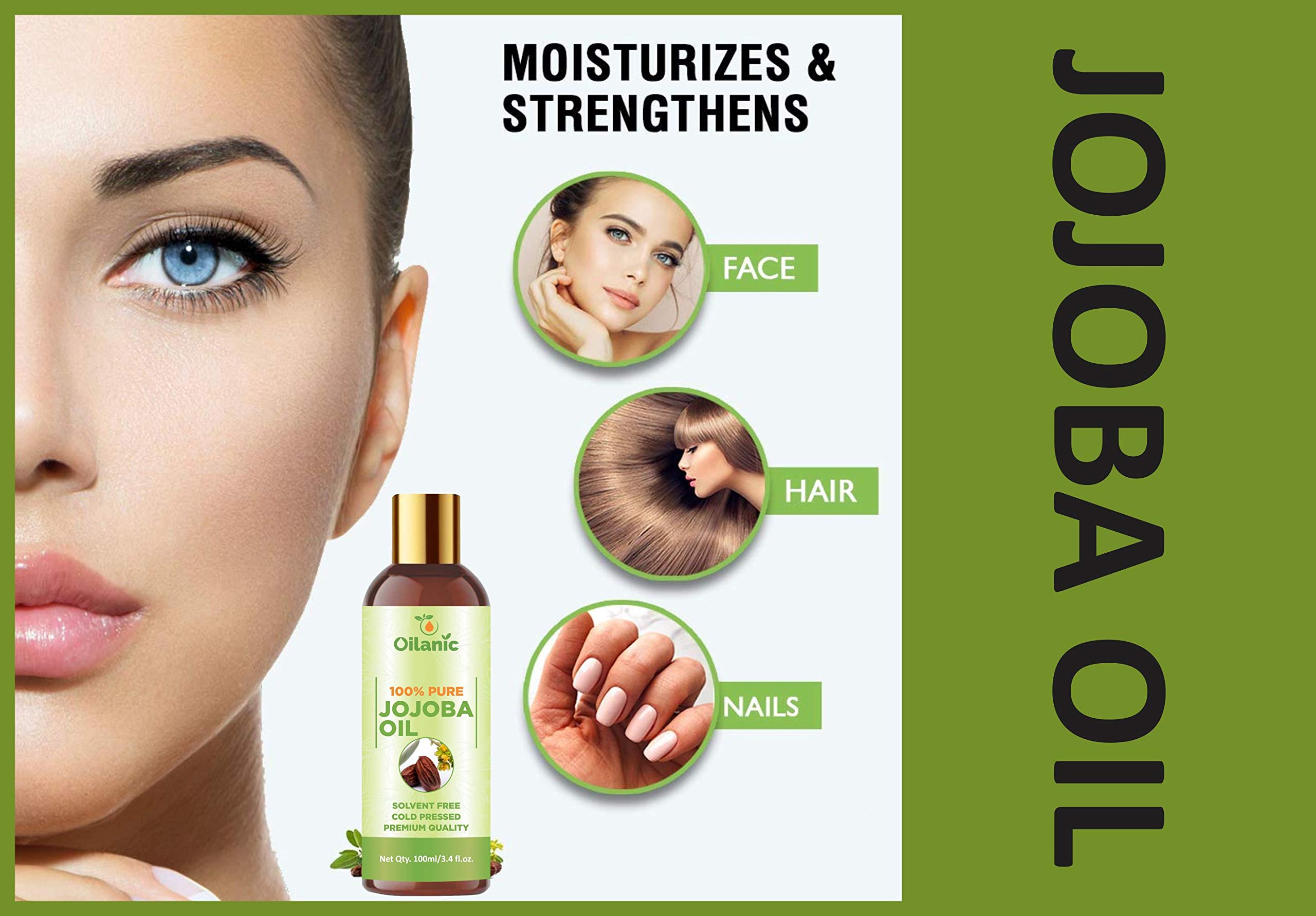 Oilanic 100% Pure Natural Flaxseed Oil & Jojoba Oil Combo - 2 Bottles (100ml Each, 200ml Total) for Hair, Skin & Nail Care | Cold Pressed & Unrefined