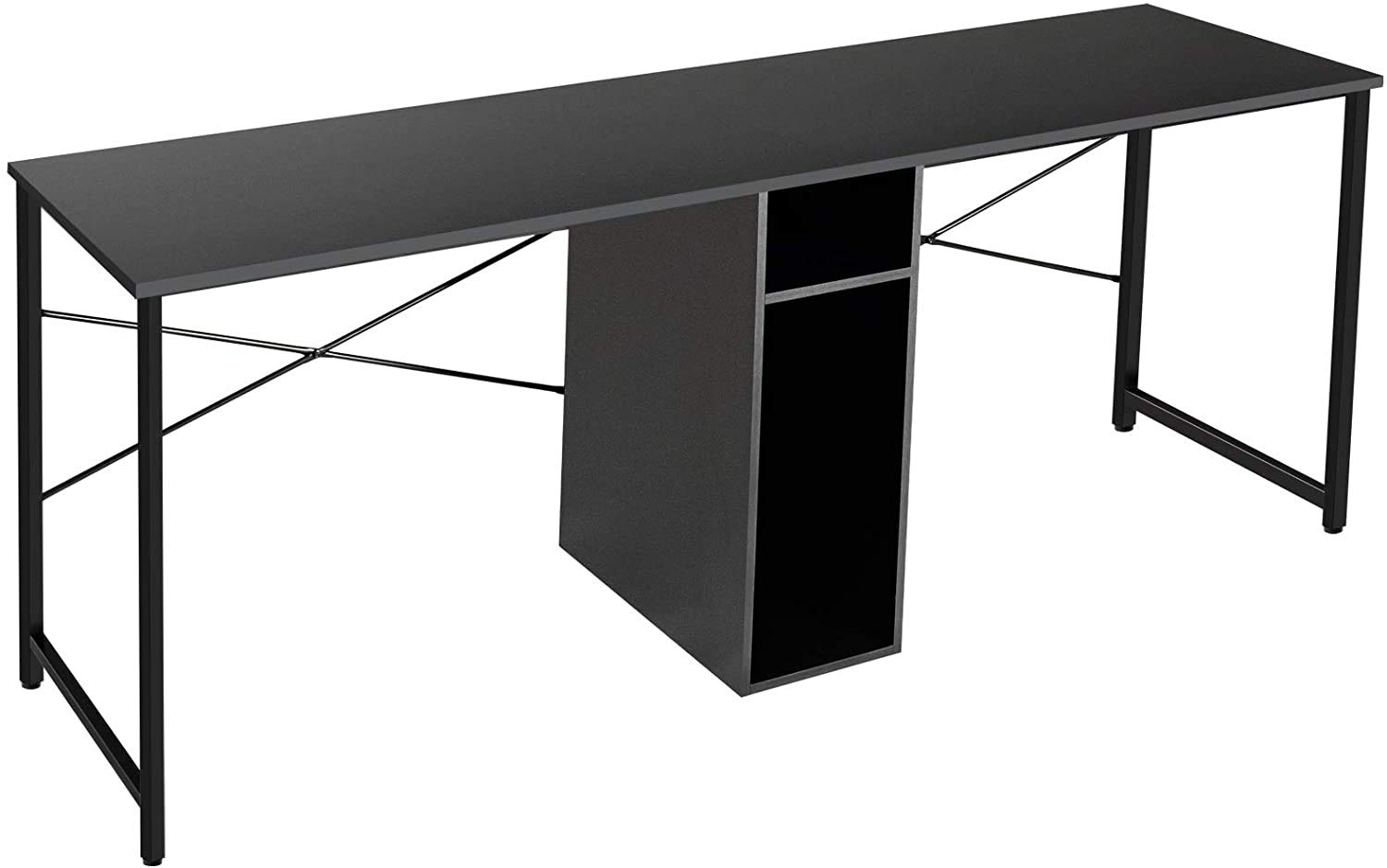 2-Person Computer Desk with Storage | Large Home Office Writing Table | Adjustable Foot Pads & Stable Gaming Workstation | Easy to Clean Black Study Desk for Home Office, Gaming & Remote Work