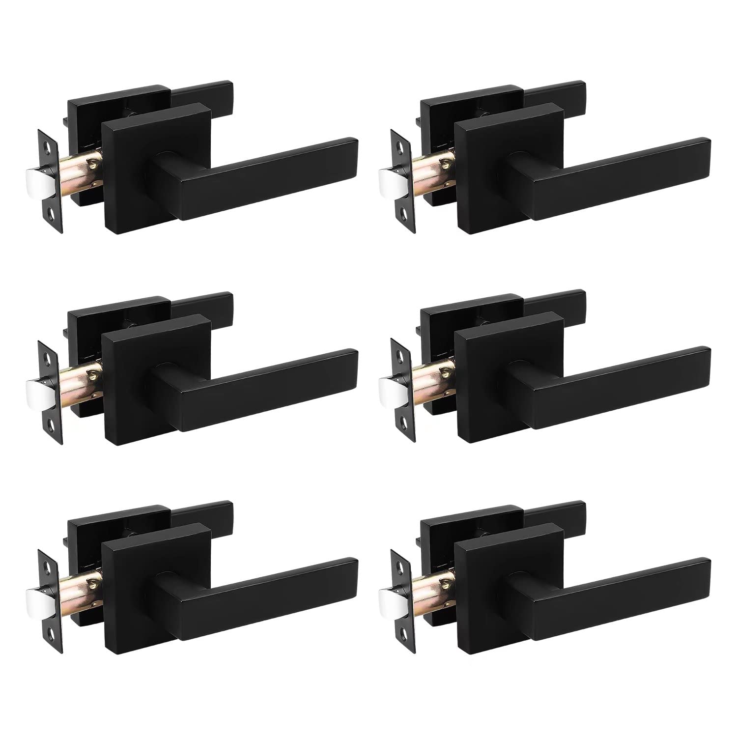 Probrico 6 Pack Matte Black Passage Door Handles - Interior Closet Door Knobs for Hallway, Bedroom & Office - Non-Locking Keyless Modern Door Lever Hardware - Reversible Left/Right Handed Installation