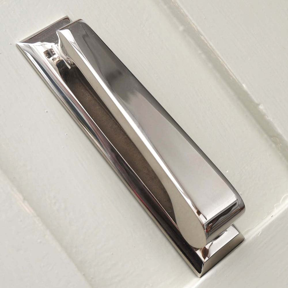 Polished Nickel Slim Door Knocker - Elegant & Durable Brass Door Knocker for Home Entryway - Perfect for Front Door, Farmhouse, and Traditional House Decor