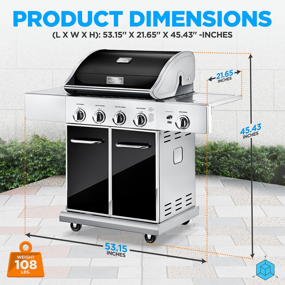 5 Burner Propane Gas Grill - Outdoor BBQ Grill with Side Burner & Stainless Steel Construction - Perfect for Backyard, Camping & Tailgating Parties