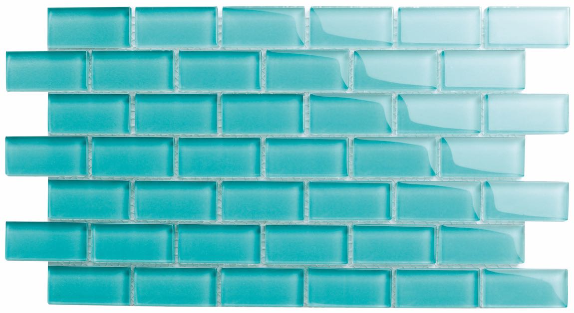 Turquoise Icy Glass Mosaic Tile 1x2 - Perfect for Kitchen Backsplash, Bathroom Wall, and Pool Design