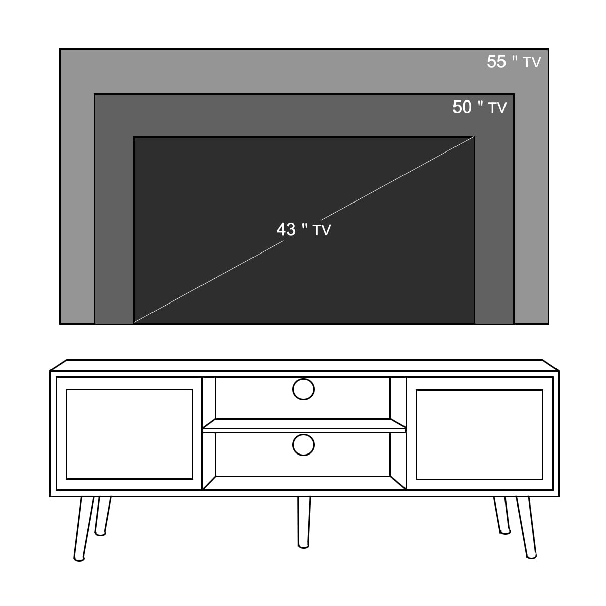 Anmytek 55 Inch Farmhouse Rattan TV Stand - Mid Century Modern Entertainment Center with Storage Cabinet, Wood Media Console for Living Room, Bedroom & Office - White H0055