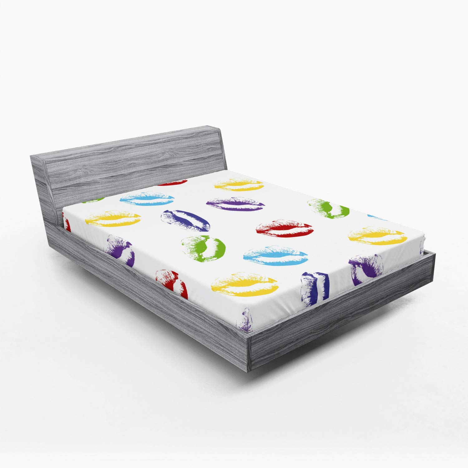 Ambesonne Colorful Fitted Sheet - Makeup Cosmetics Themed Lipstick Design with All-Around Elastic Deep Pocket, Full Size Bed Sheet for Comfortable Sleep | Perfect for Women's Bedroom Decor, Guest Room & Dormitory