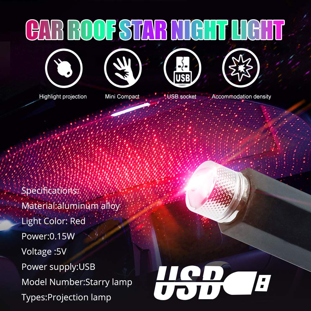 HONLEEX USB Night Light Star Projector - LED Galaxy Light for Bedroom, Kids Room & Nursery - Compact Red Starry Sky Light with USB Power - Perfect for Relaxation, Sleep Aid & Home Decor (Pack of 1)